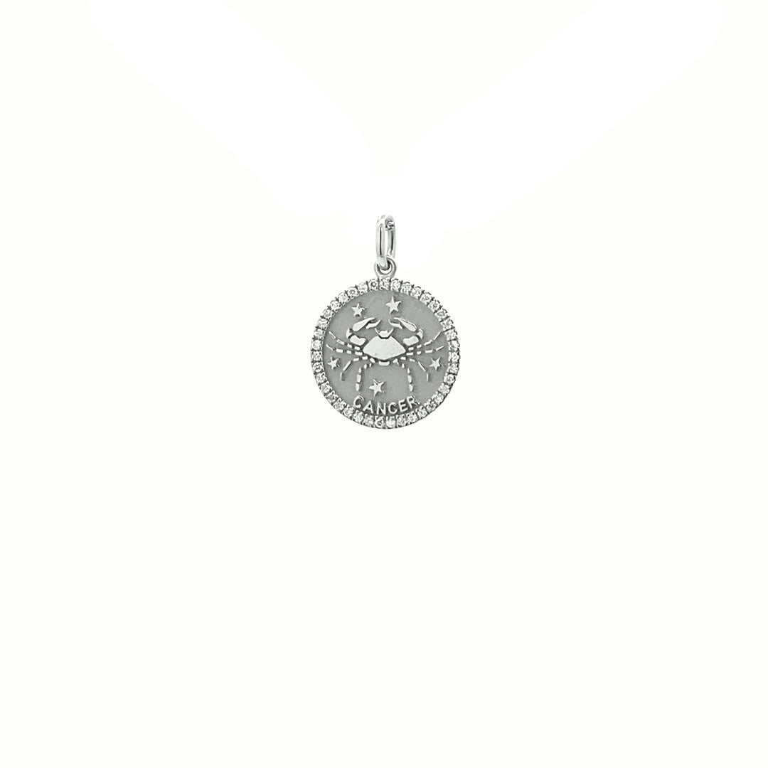 14K Gold 13mm Zodiac Sign Cancer Diamond Pendants(0.13ct) - dagatchi.com