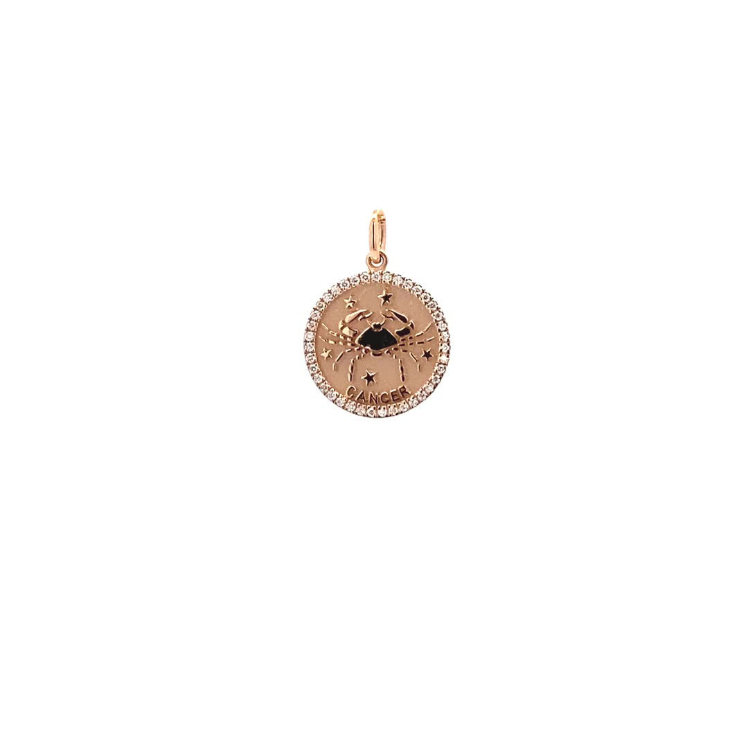 14K Gold 13mm Zodiac Sign Cancer Diamond Pendants(0.13ct) - dagatchi.com