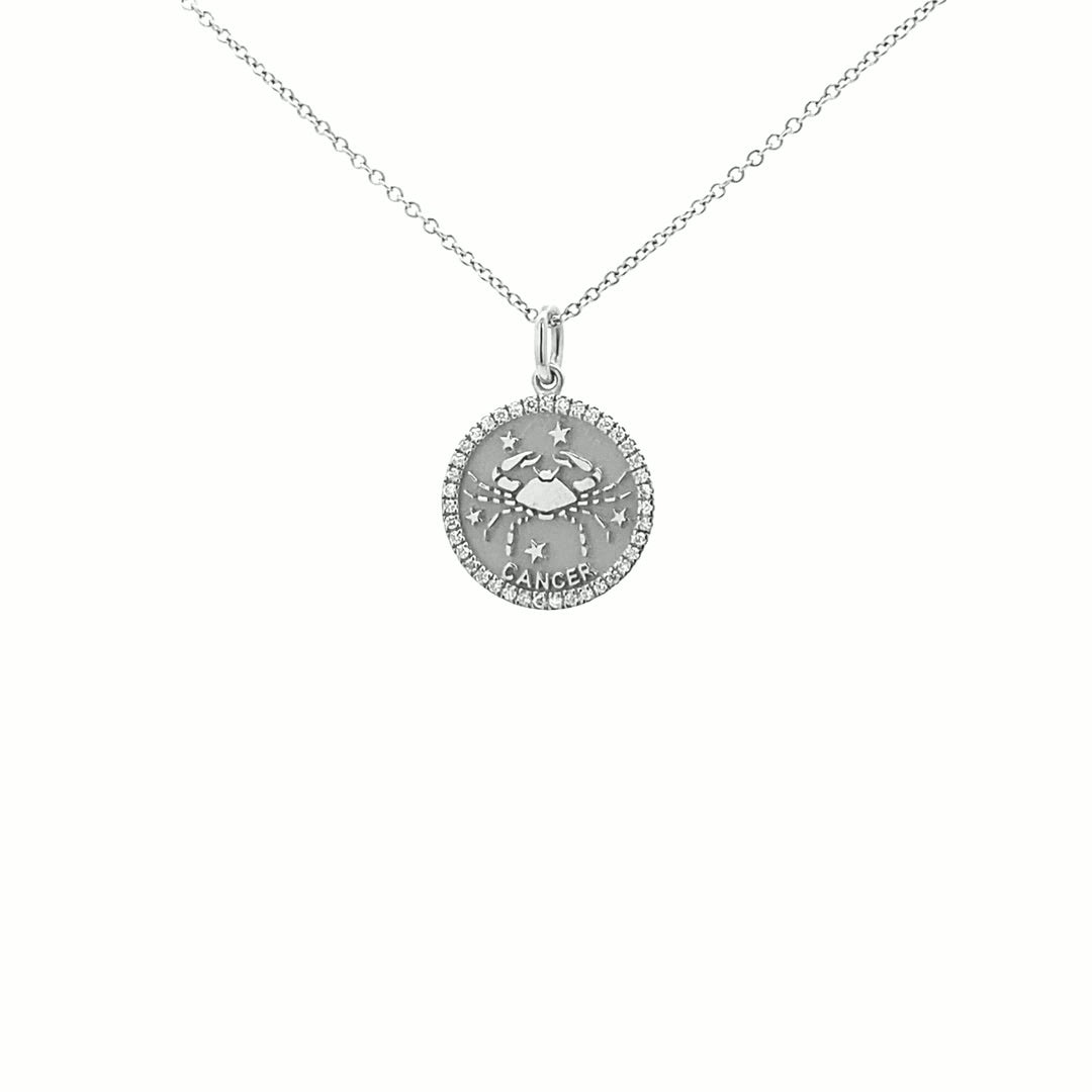 14K Gold 13mm Zodiac Sign Cancer Diamond Pendants(0.13ct) - dagatchi.com