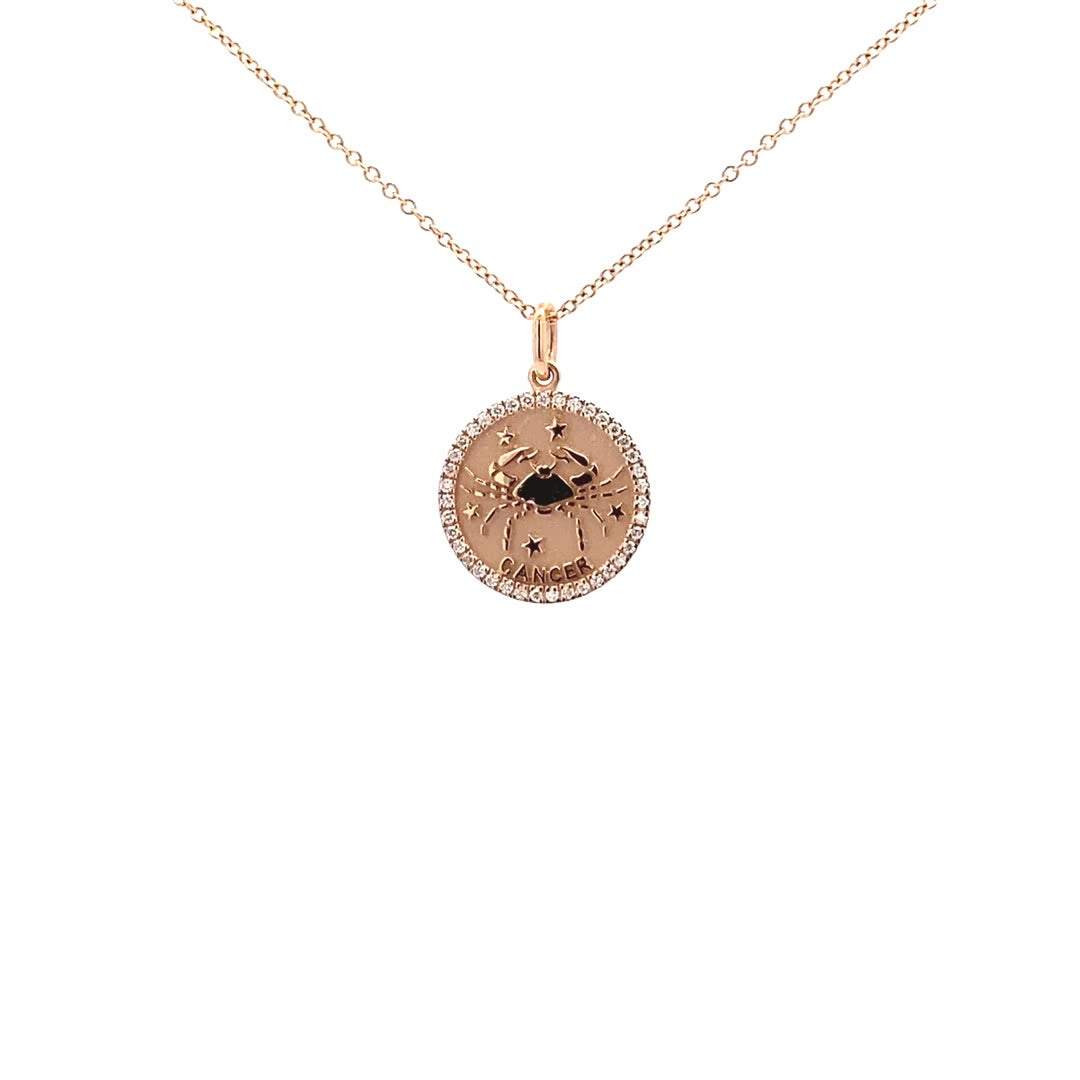 14K Gold 13mm Zodiac Sign Cancer Diamond Pendants(0.13ct) - dagatchi.com