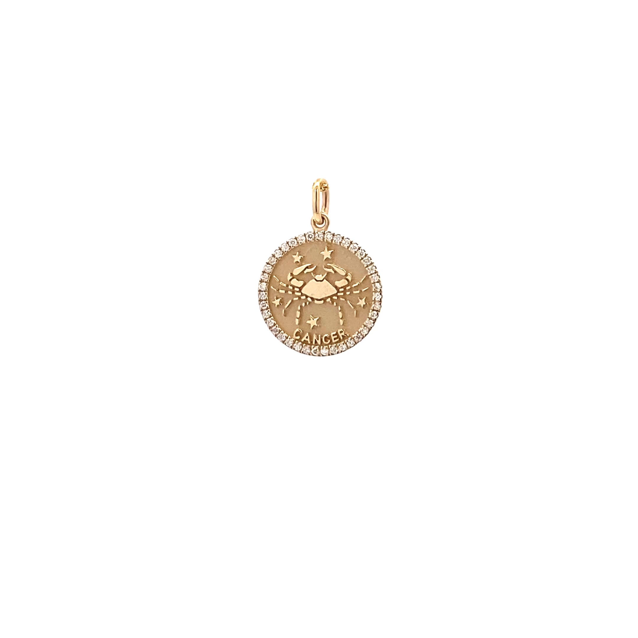 14K Gold 13mm Zodiac Sign Cancer Diamond Pendants(0.13ct) - dagatchi.com
