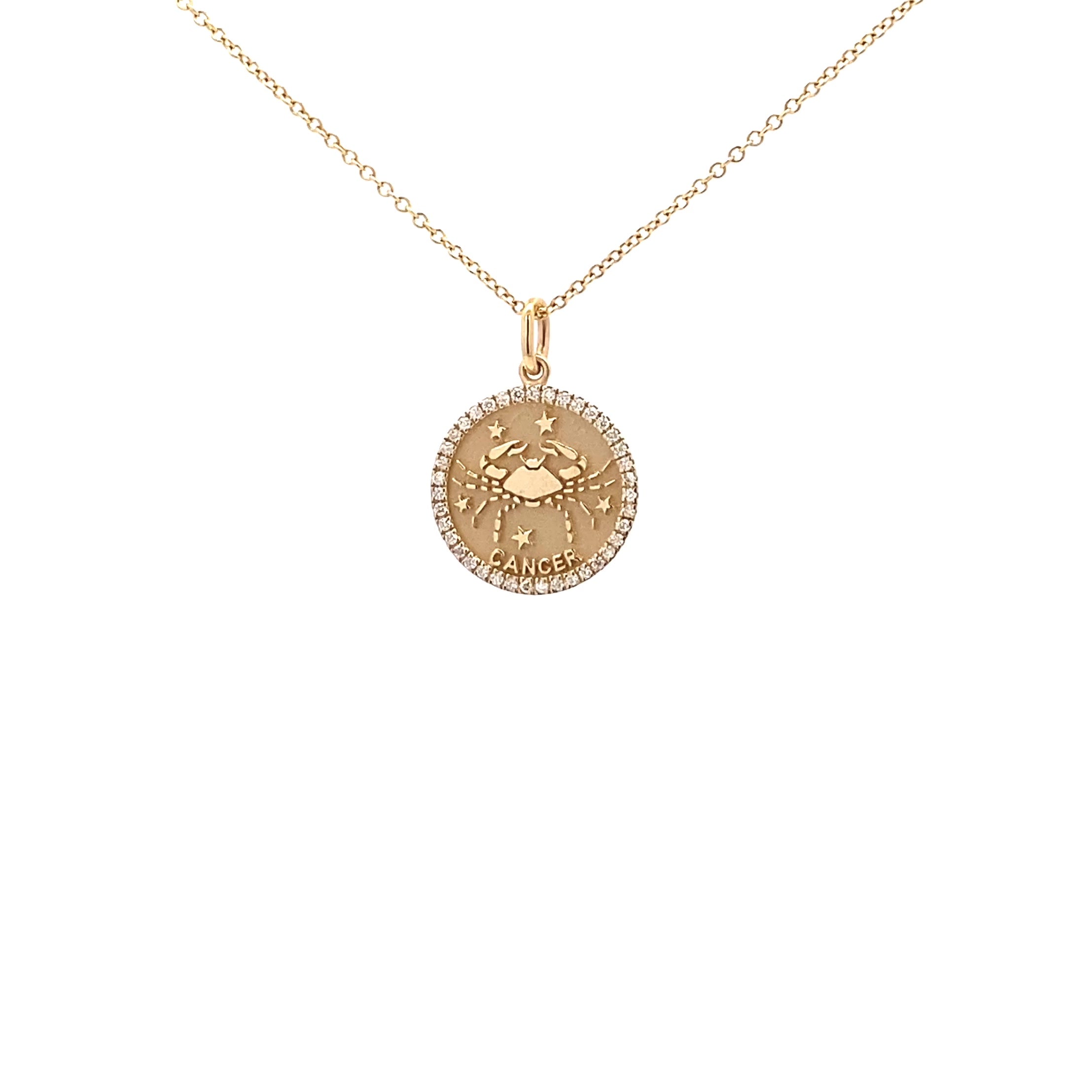 14K Gold 13mm Zodiac Sign Cancer Diamond Pendants(0.13ct) - dagatchi.com