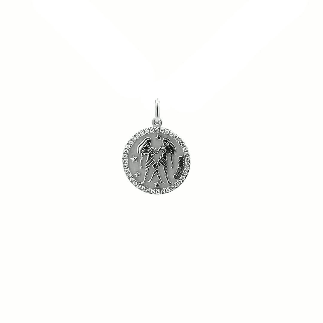 14K Gold 13mm Zodiac Sign Gemini Diamond Pendants(0.13ct) - dagatchi.com