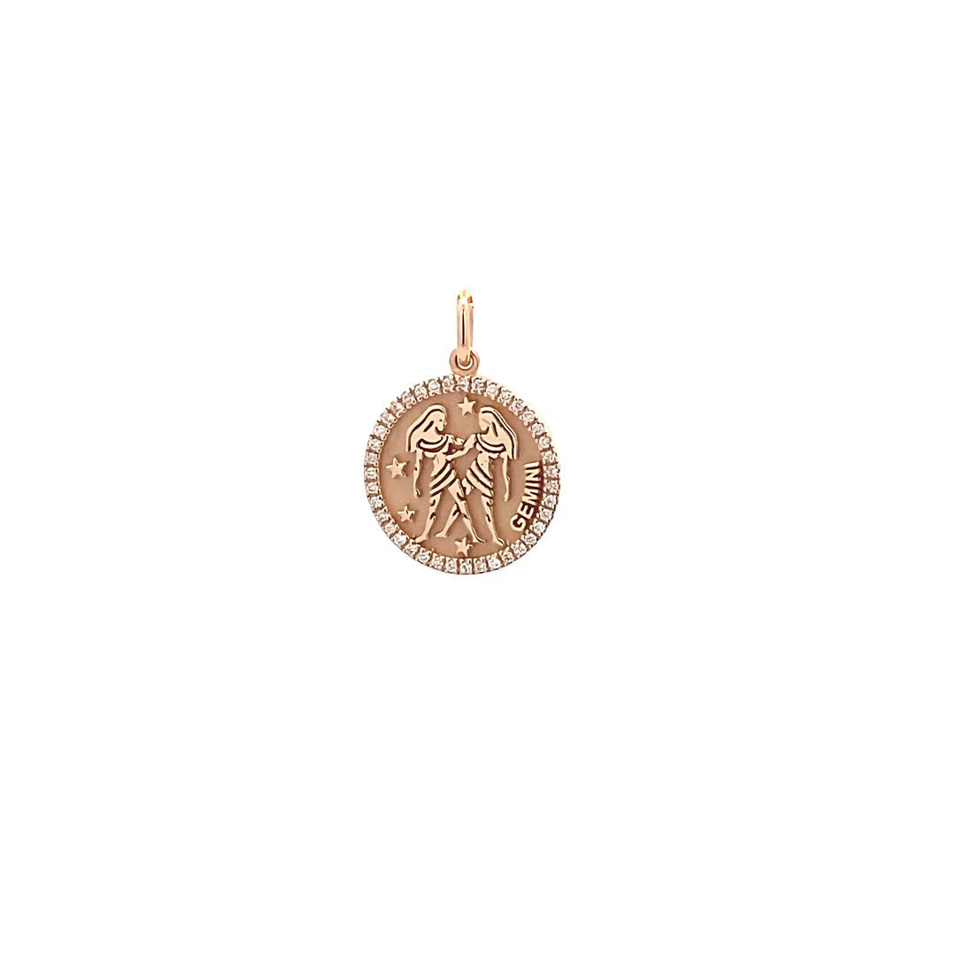14K Gold 13mm Zodiac Sign Gemini Diamond Pendants(0.13ct) - dagatchi.com