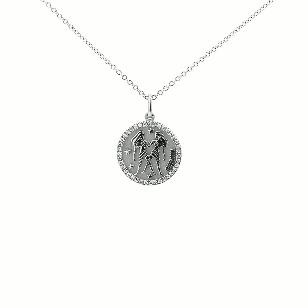 14K Gold 13mm Zodiac Sign Gemini Diamond Pendants(0.13ct) - dagatchi.com