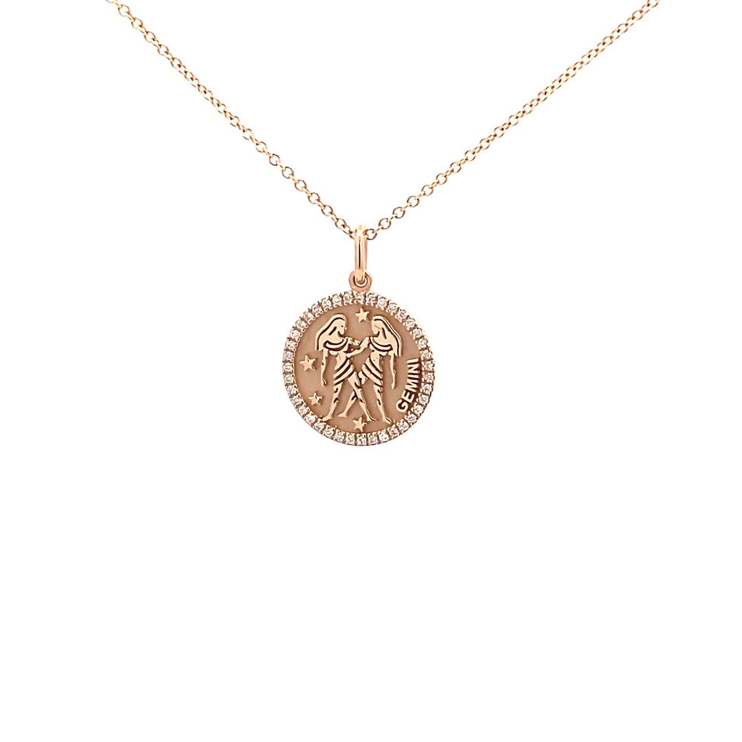 14K Gold 13mm Zodiac Sign Gemini Diamond Pendants(0.13ct) - dagatchi.com