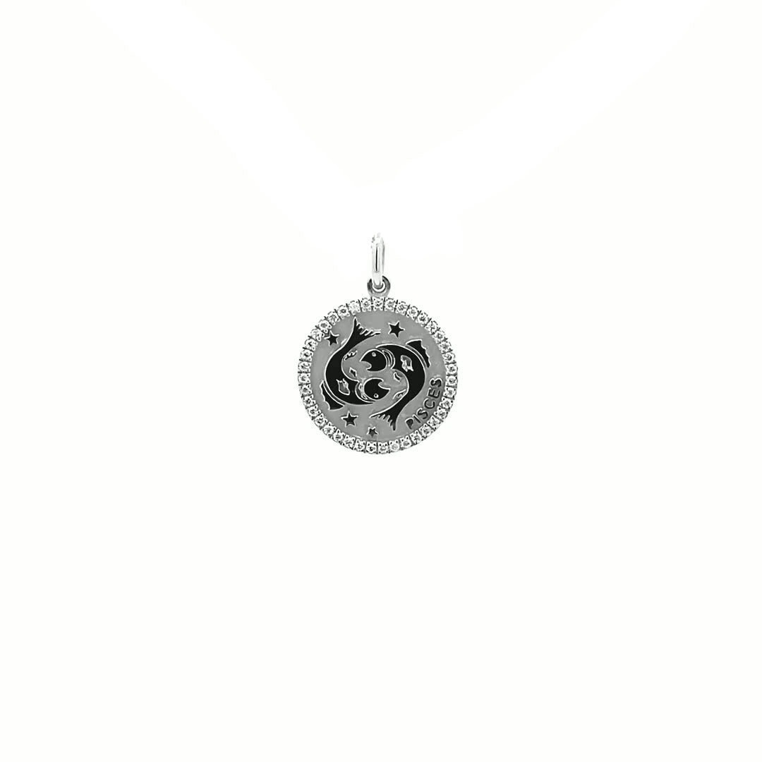 14K Gold 13mm Zodiac Sign Pisces Diamond Pendants(0.13ct) - dagatchi.com