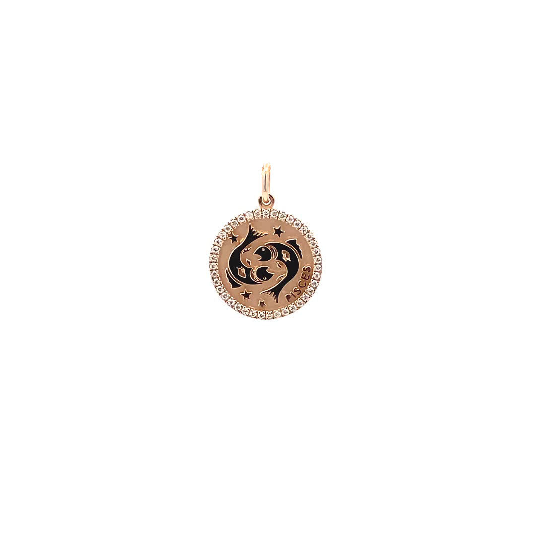 14K Gold 13mm Zodiac Sign Pisces Diamond Pendants(0.13ct) - dagatchi.com