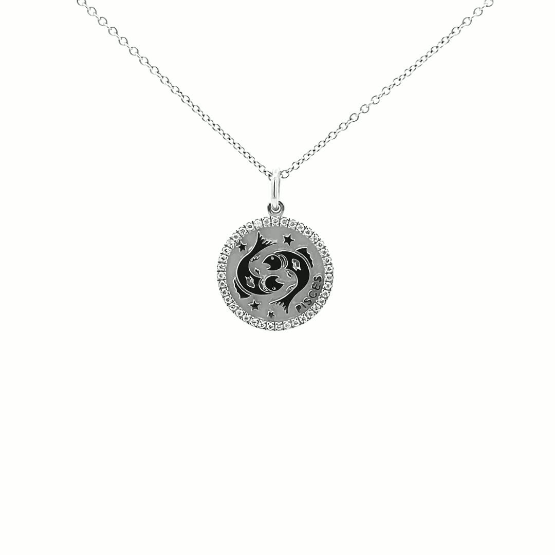 14K Gold 13mm Zodiac Sign Pisces Diamond Pendants(0.13ct) - dagatchi.com