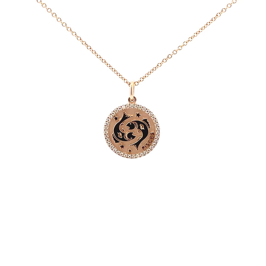14K Gold 13mm Zodiac Sign Pisces Diamond Pendants(0.13ct) - dagatchi.com