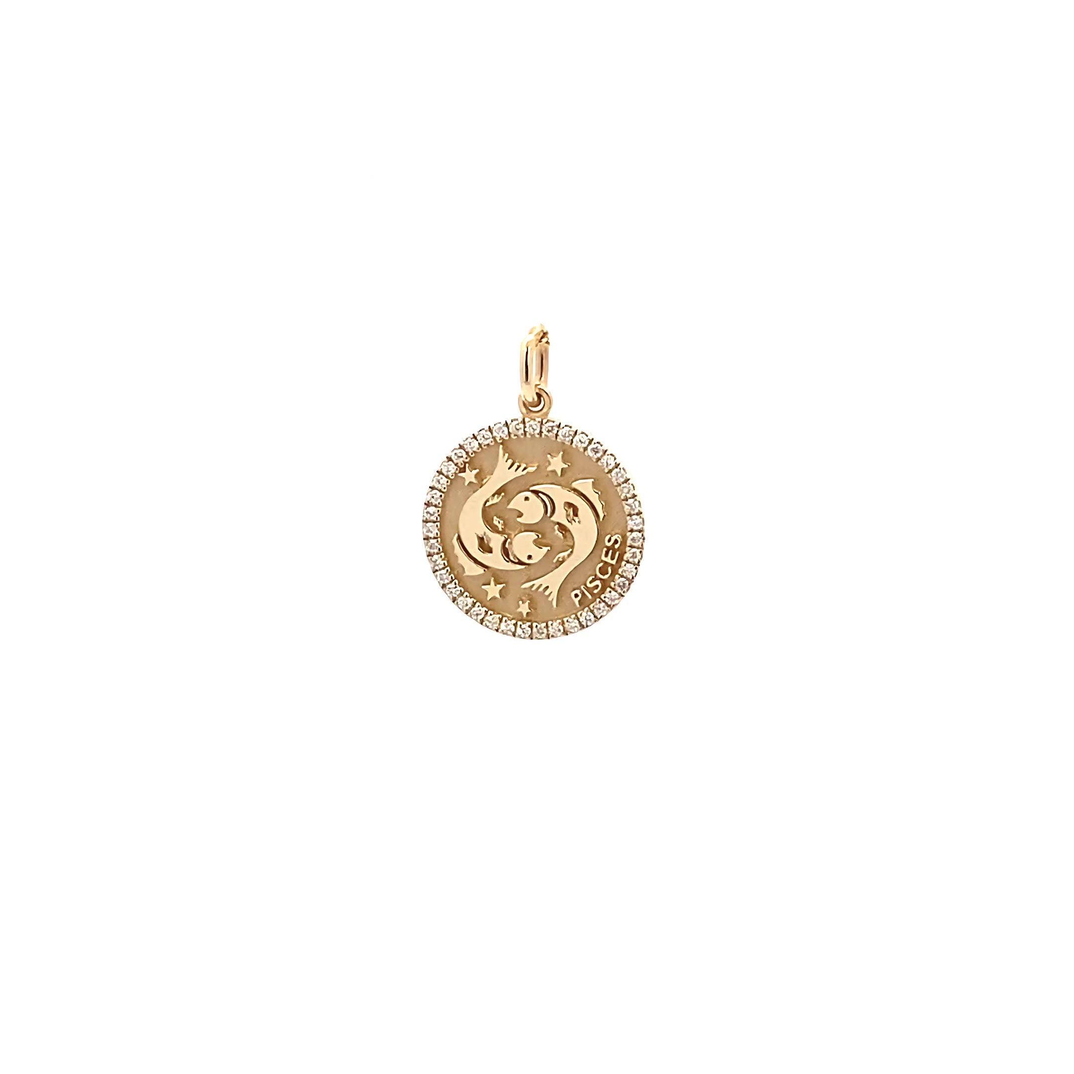 14K Gold 13mm Zodiac Sign Pisces Diamond Pendants(0.13ct) - dagatchi.com