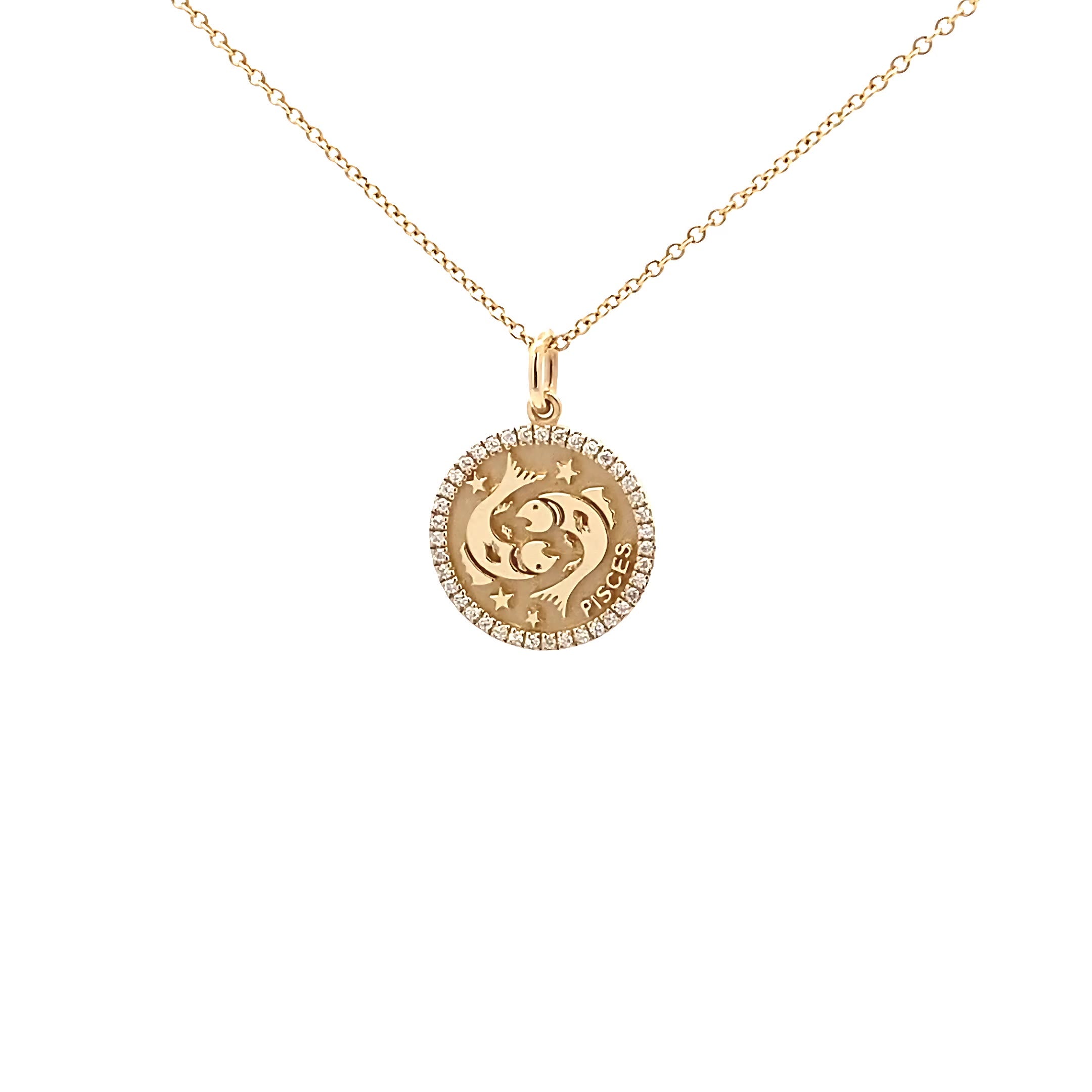 14K Gold 13mm Zodiac Sign Pisces Diamond Pendants(0.13ct) - dagatchi.com