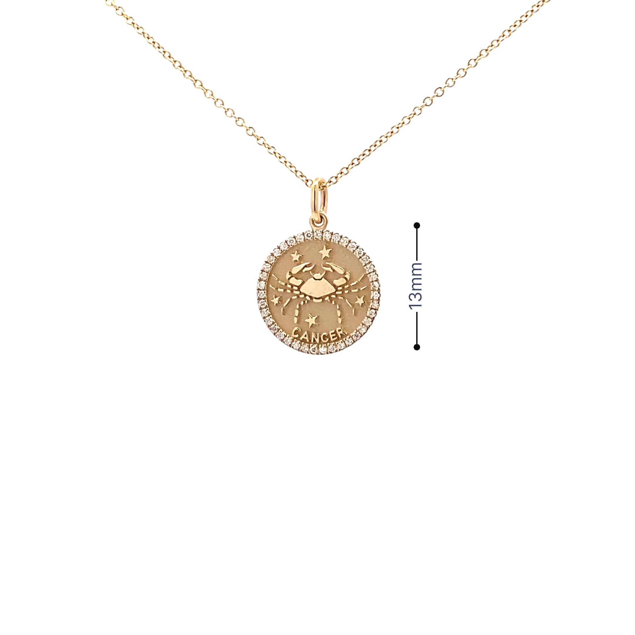 14K Gold 13mm Zodiac Sign Cancer Diamond Pendants(0.13ct) - dagatchi.com