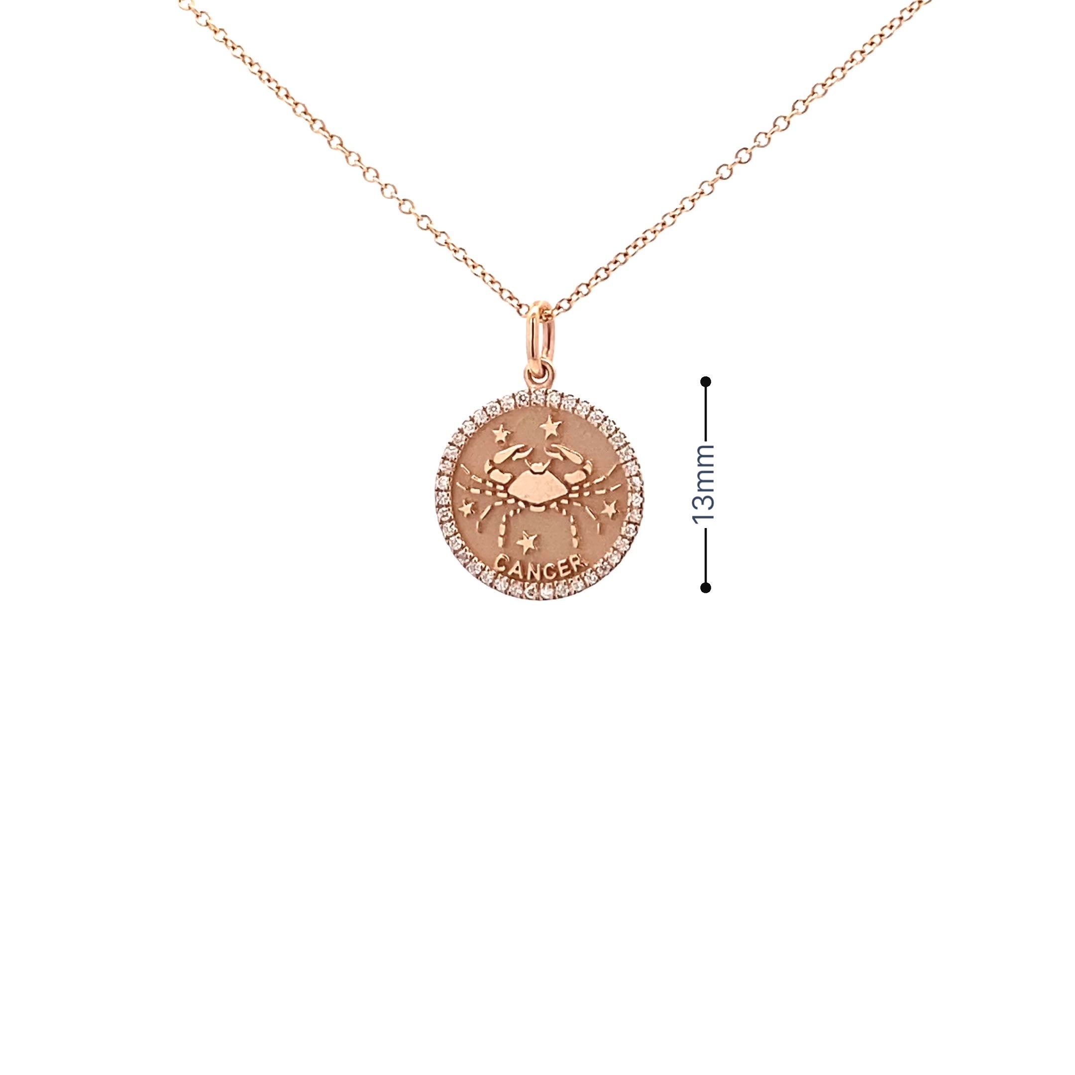 14K Gold 13mm Zodiac Sign Cancer Diamond Pendants(0.13ct) - dagatchi.com