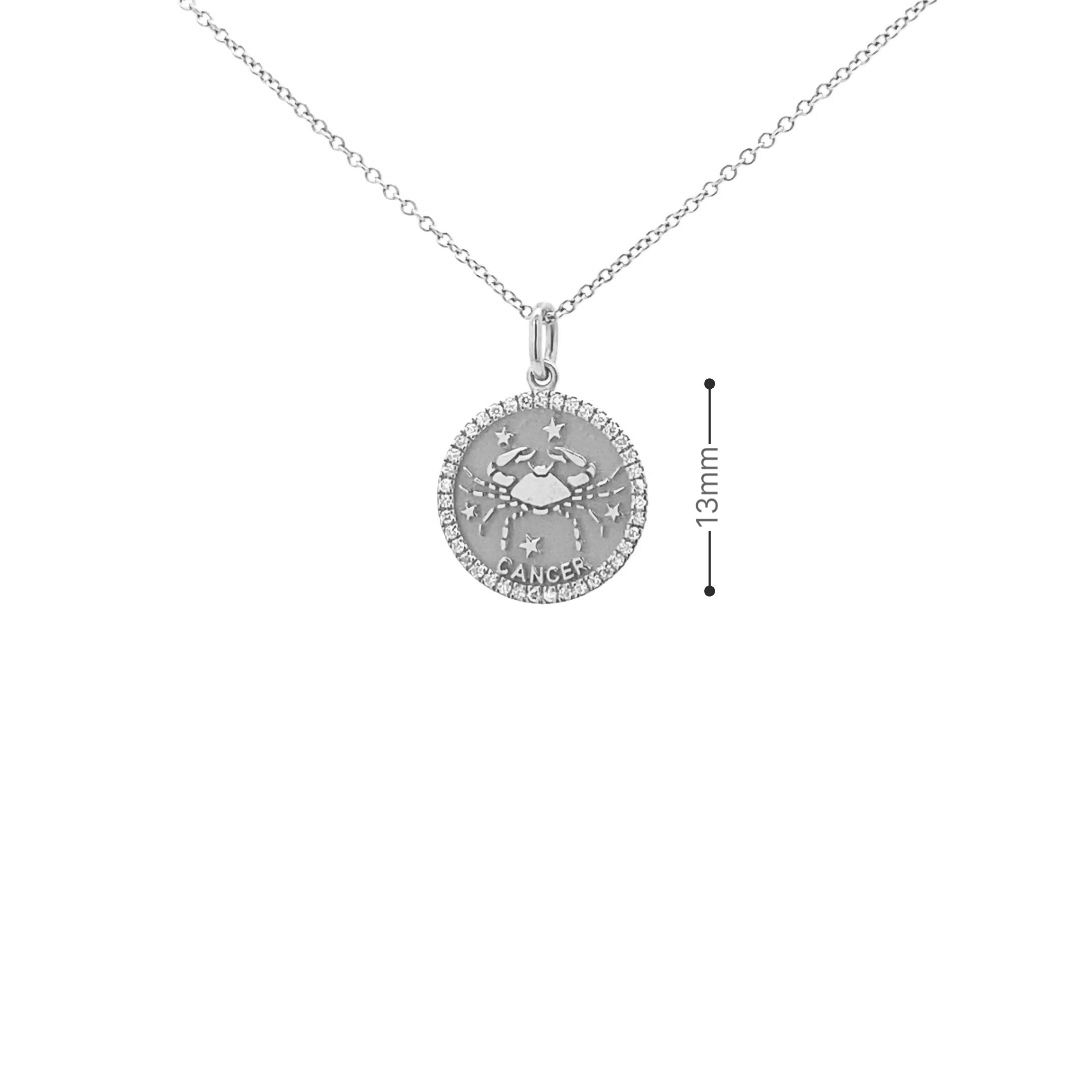 14K Gold 13mm Zodiac Sign Cancer Diamond Pendants(0.13ct) - dagatchi.com