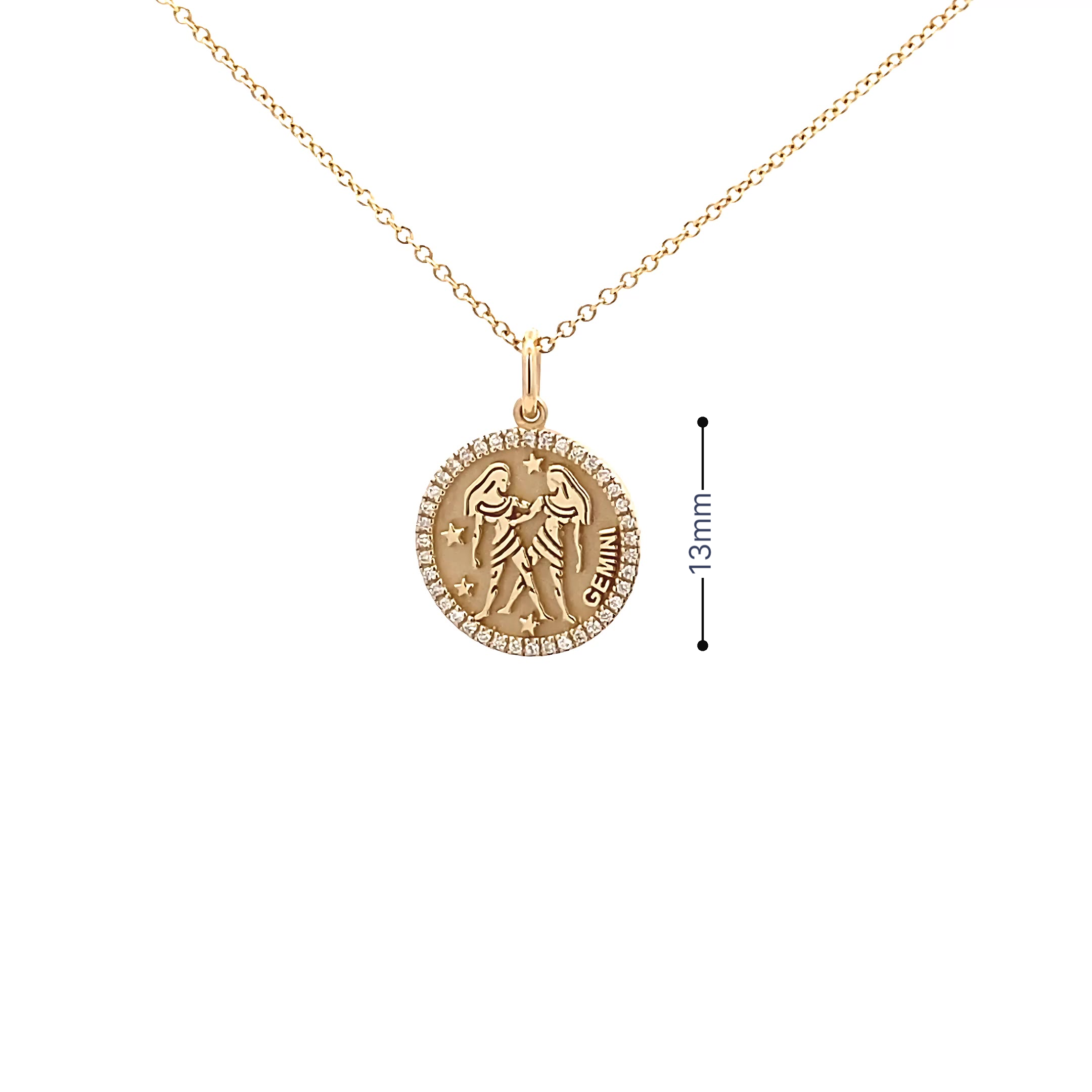 14K Gold 13mm Zodiac Sign Gemini Diamond Pendants(0.13ct) - dagatchi.com