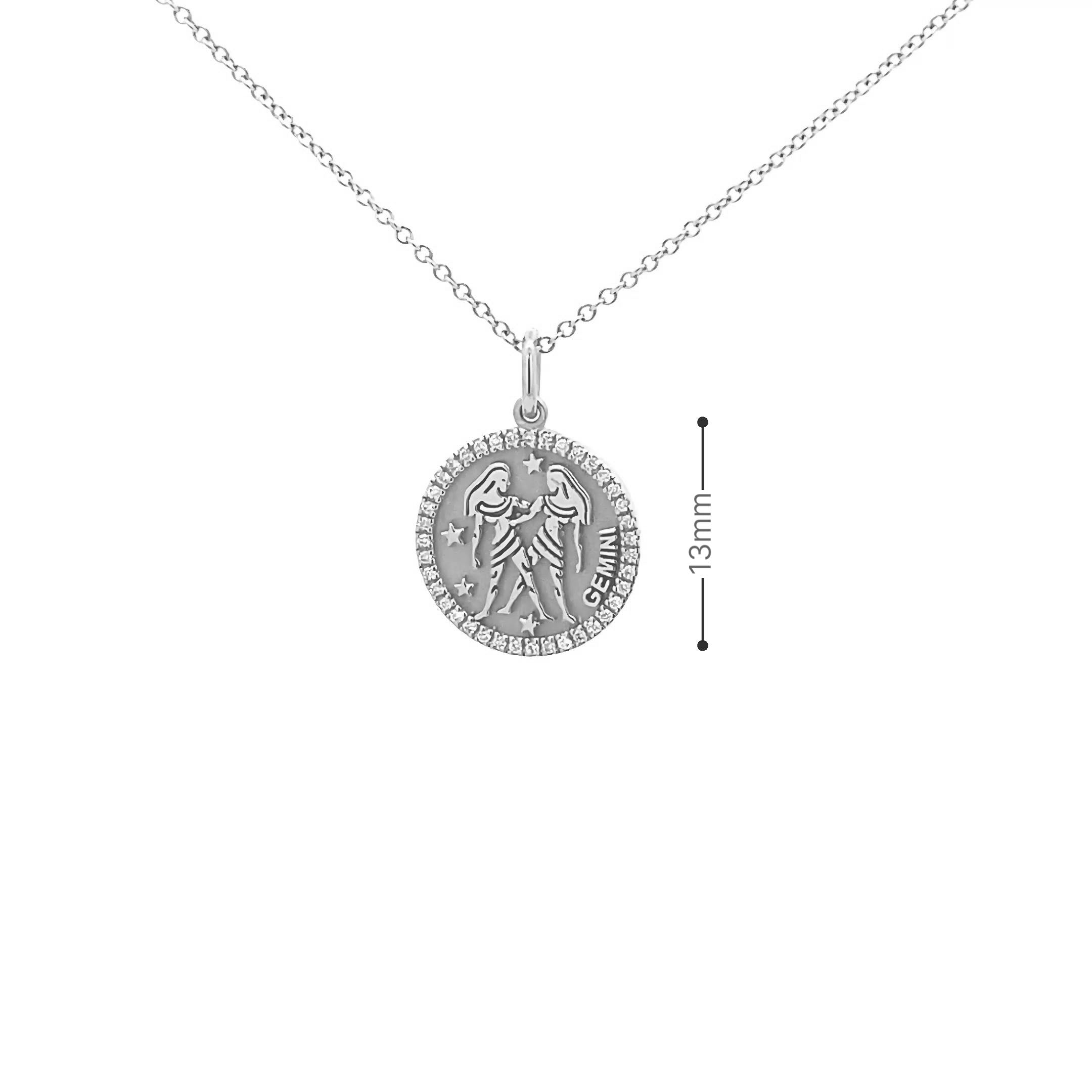 14K Gold 13mm Zodiac Sign Gemini Diamond Pendants(0.13ct) - dagatchi.com