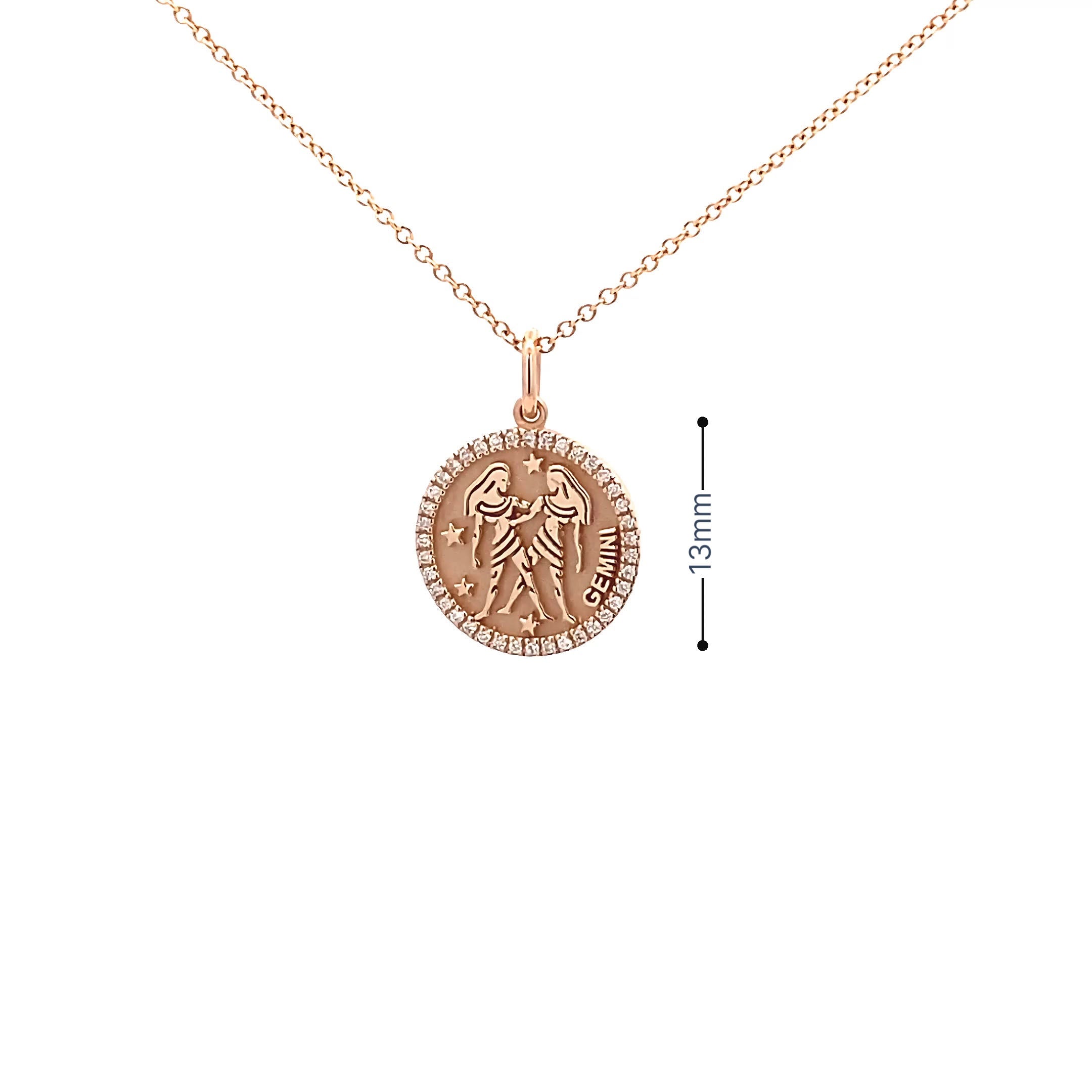 14K Gold 13mm Zodiac Sign Gemini Diamond Pendants(0.13ct) - dagatchi.com