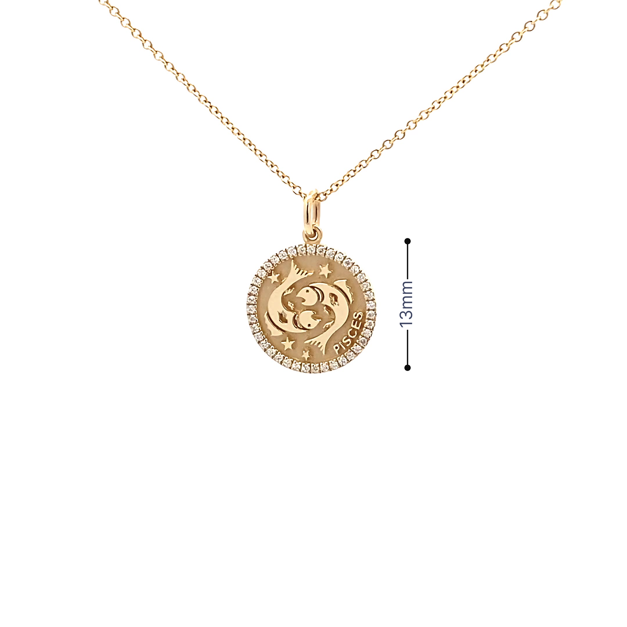 14K Gold 13mm Zodiac Sign Pisces Diamond Pendants(0.13ct) - dagatchi.com