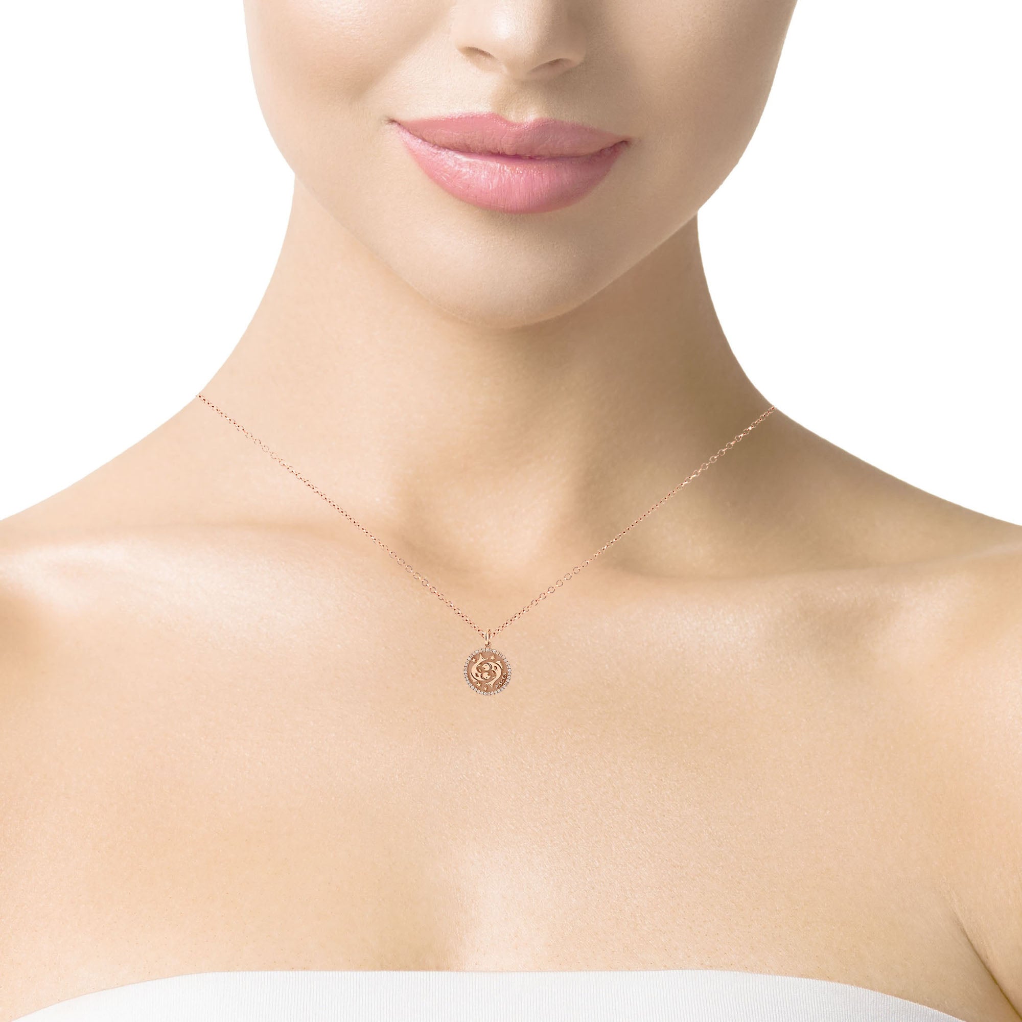 14K Gold 13mm Zodiac Sign Pisces Diamond Pendants(0.13ct) - dagatchi.com