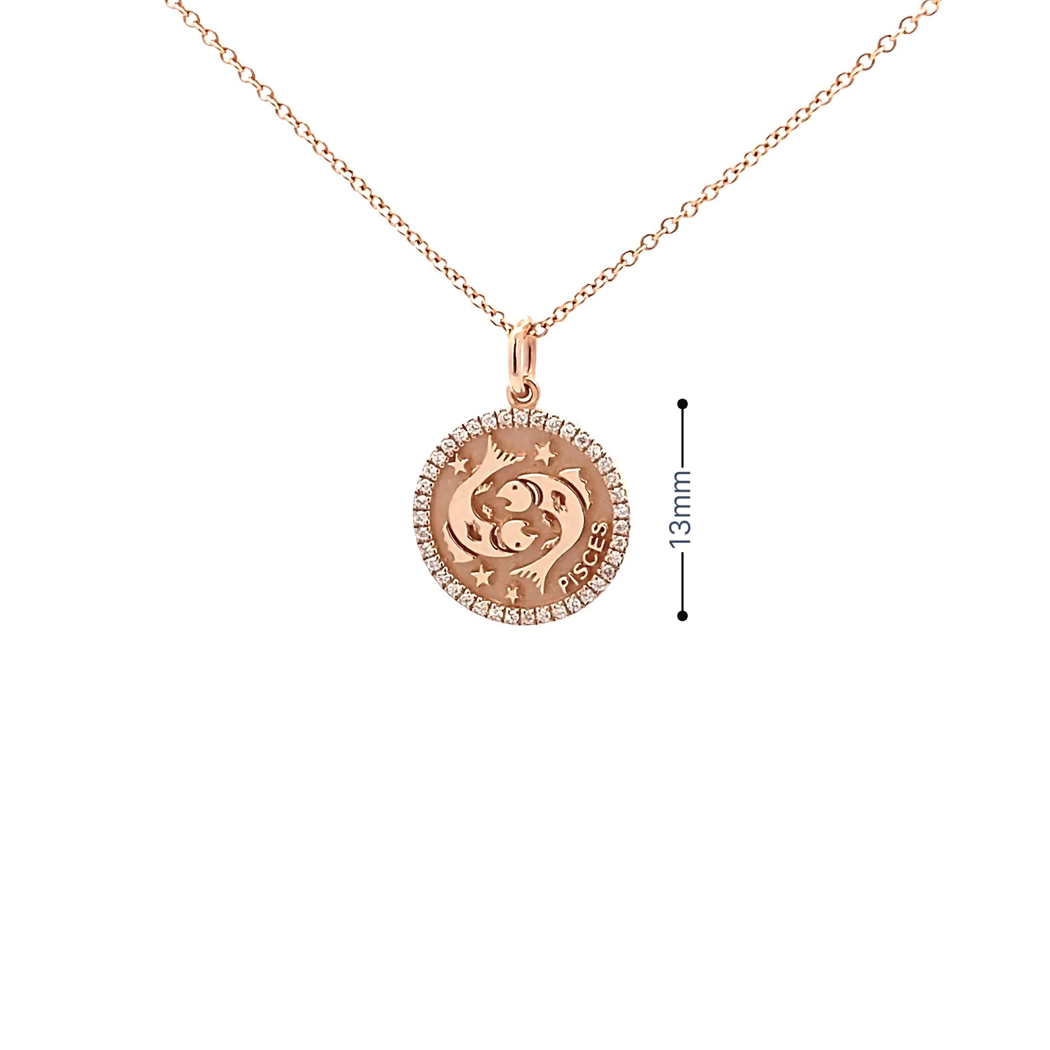 14K Gold 13mm Zodiac Sign Pisces Diamond Pendants(0.13ct) - dagatchi.com