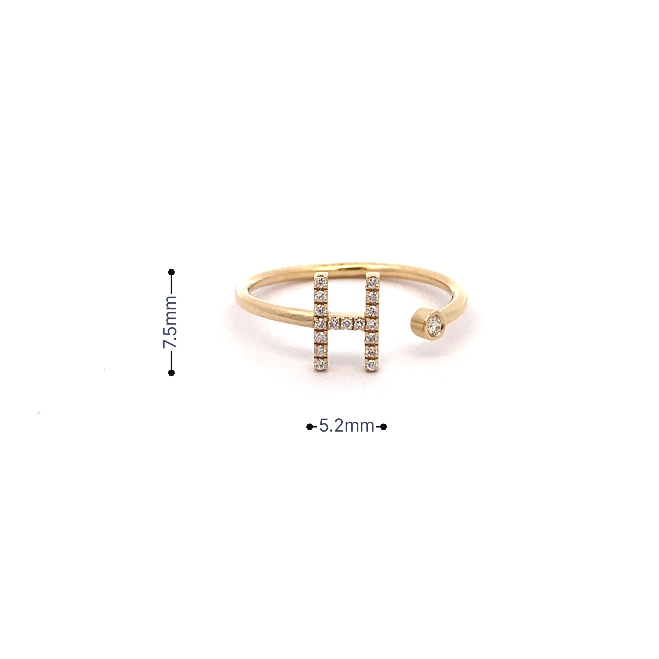 14K Gold Diamond Initial Ring H(0.08ct) - dagatchi.com