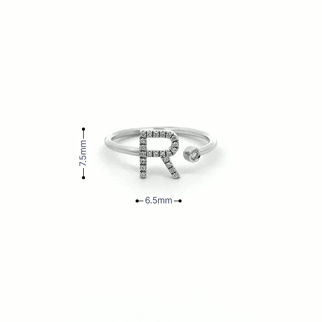 14K Gold Diamond Initial Ring R(0.10ct) - dagatchi.com