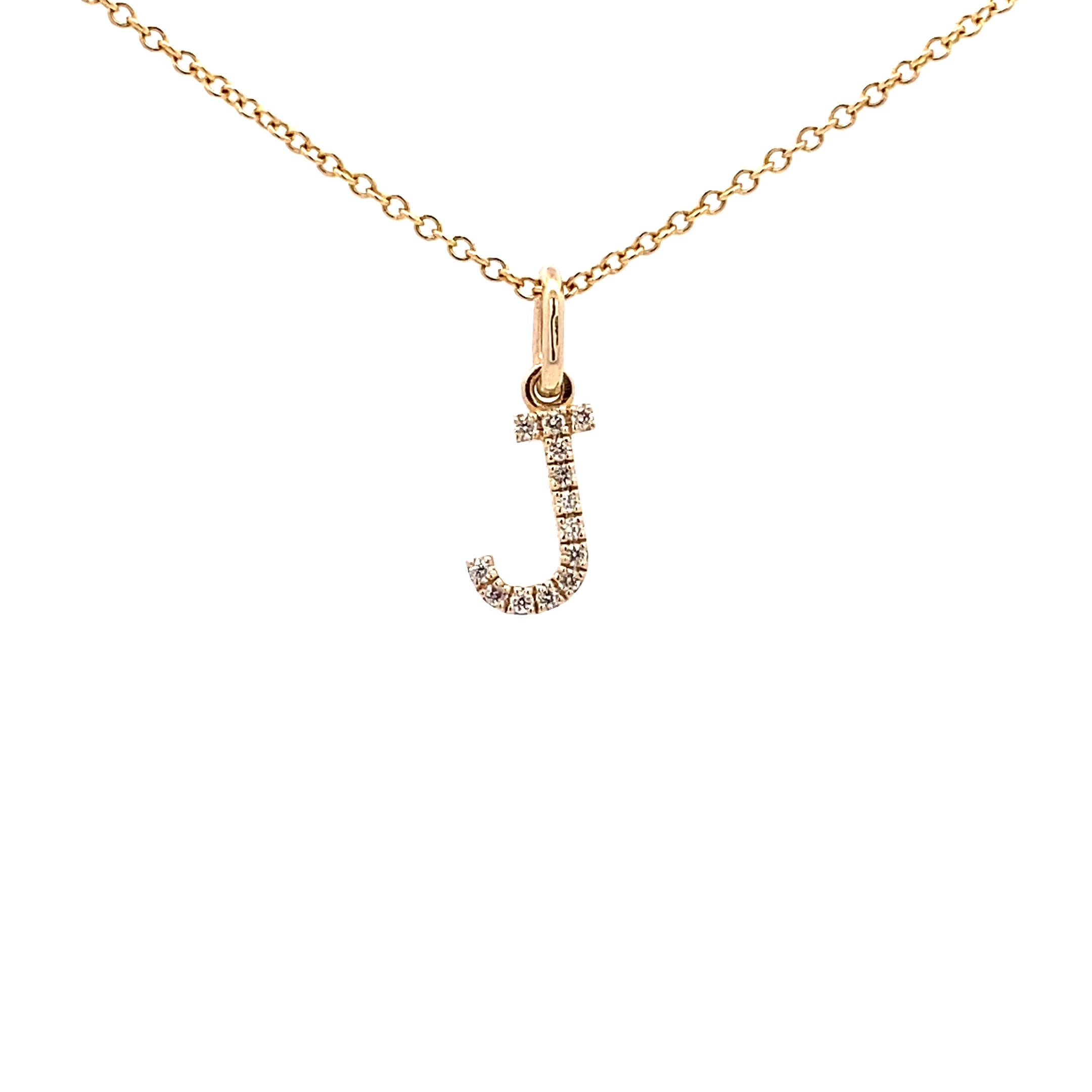 14K Gold Initial Diamond Pendant J(0.05ct) - dagatchi.com