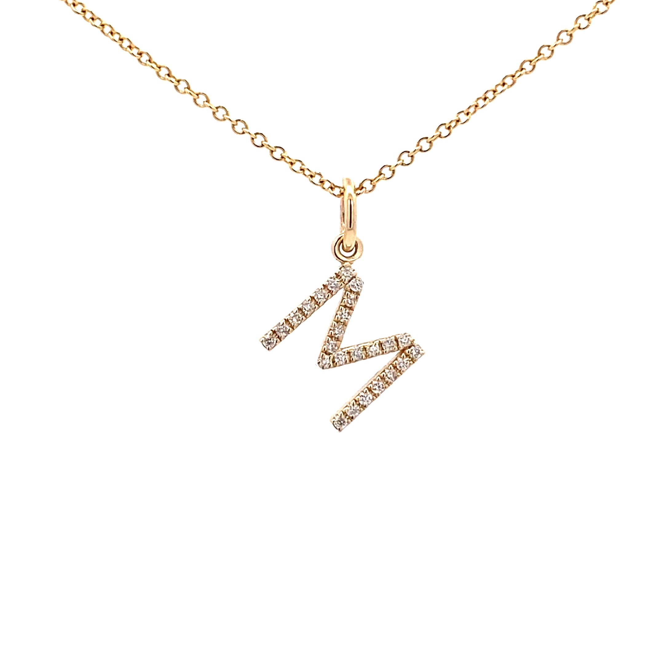 14K Gold Initial Diamond Pendant M(0.09ct) - dagatchi.com