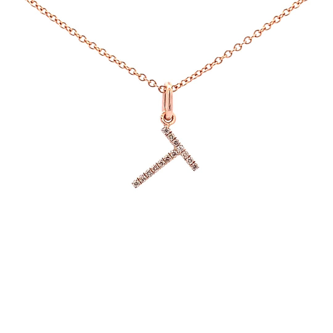 14K Gold Initial Diamond Pendant T(0.05ct) - dagatchi.com