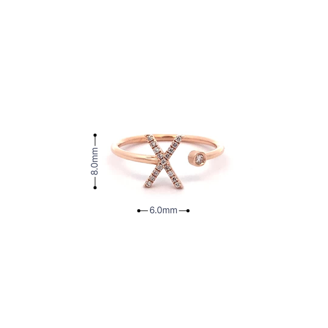 14K Gold Diamond Initial Ring X(0.08ct) - dagatchi.com