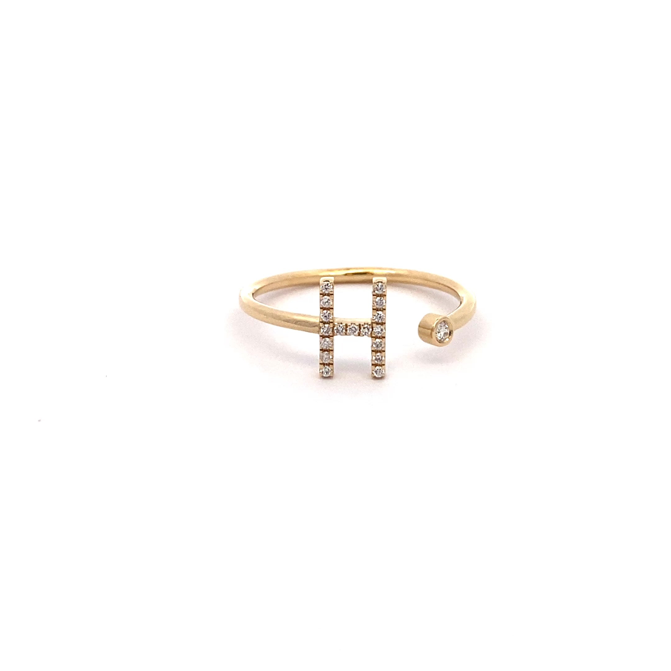 14K Gold Diamond Initial Ring H(0.08ct) - dagatchi.com