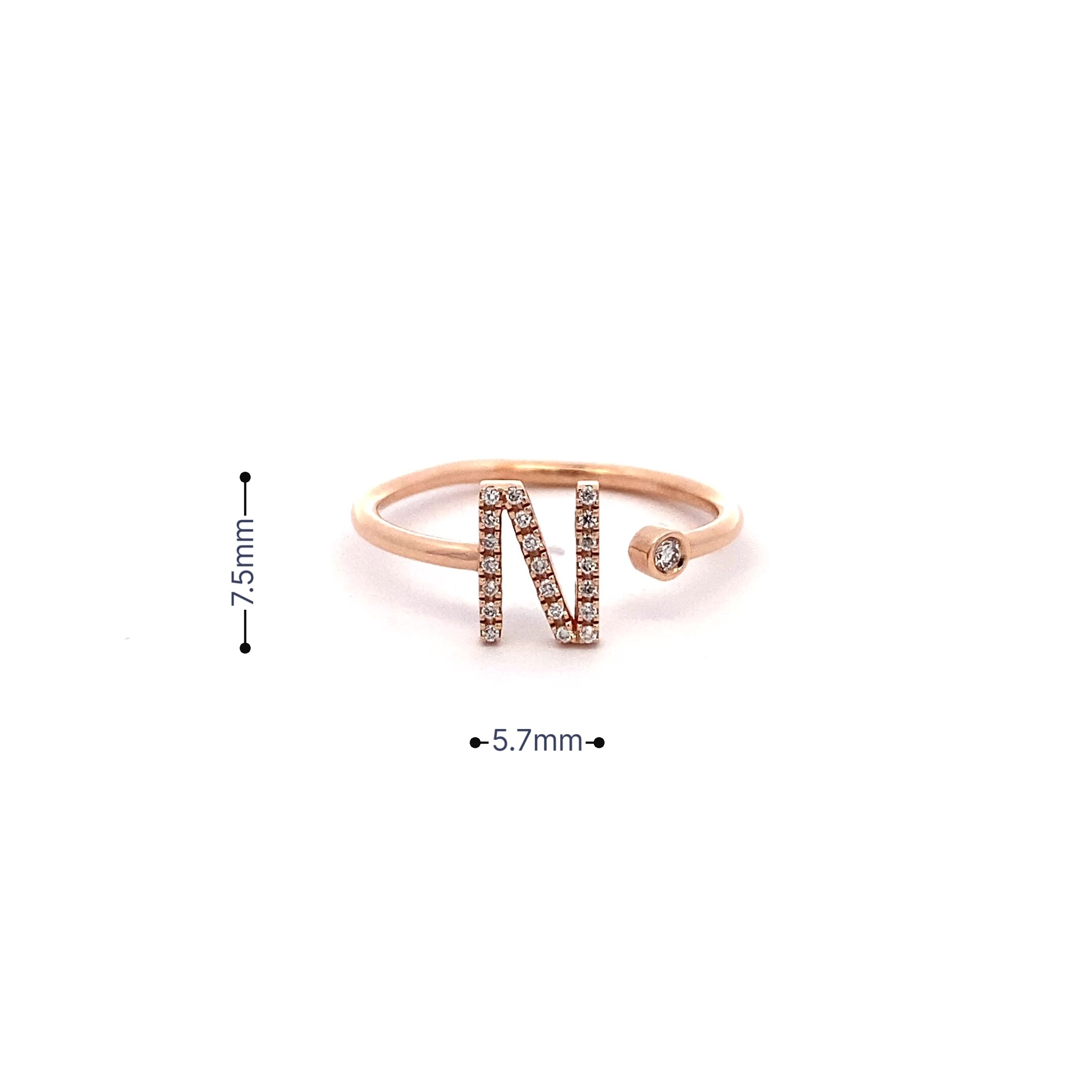 14K Gold Diamond Initial Ring N(0.10ct) - dagatchi.com