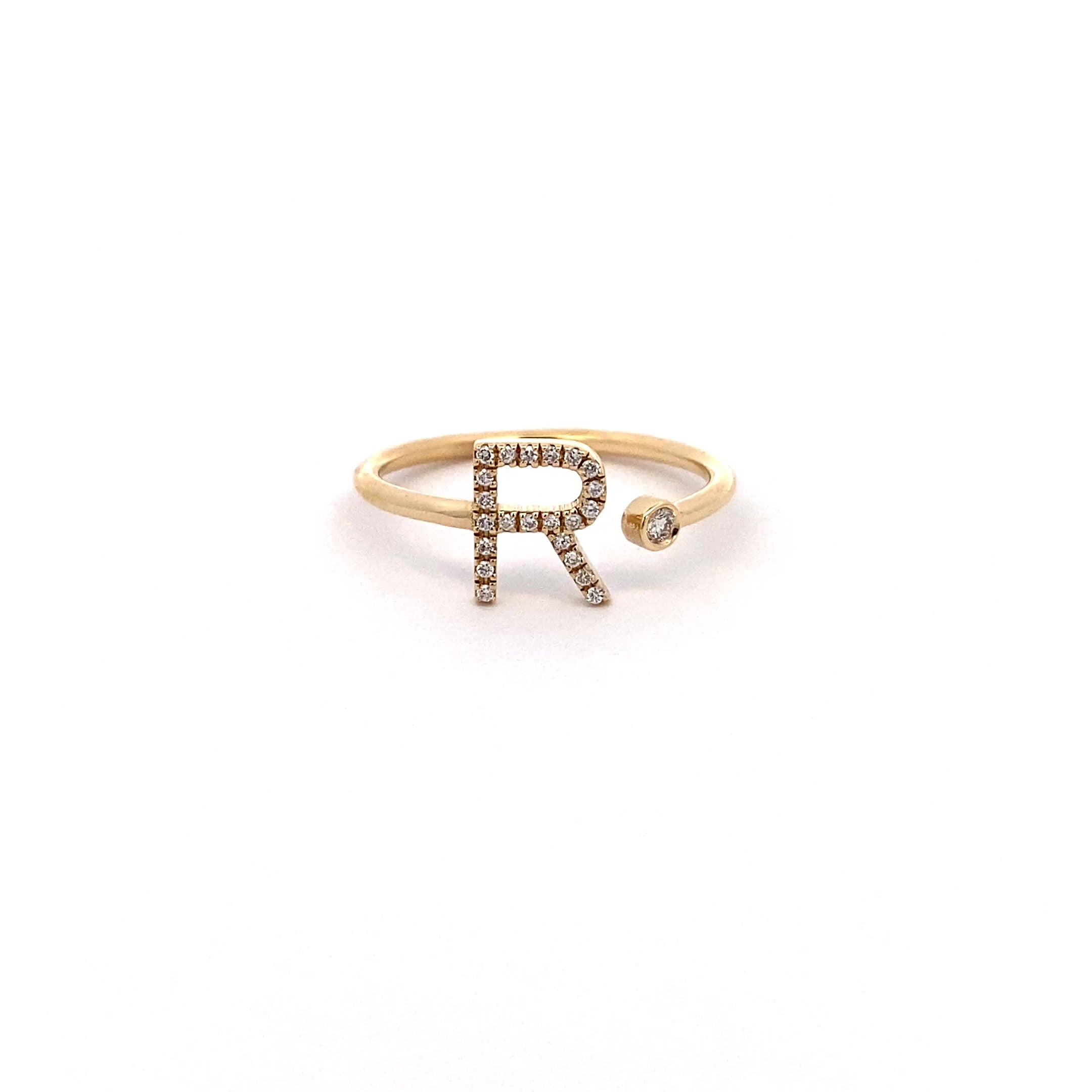 14K Gold Diamond Initial Ring R(0.10ct) - dagatchi.com