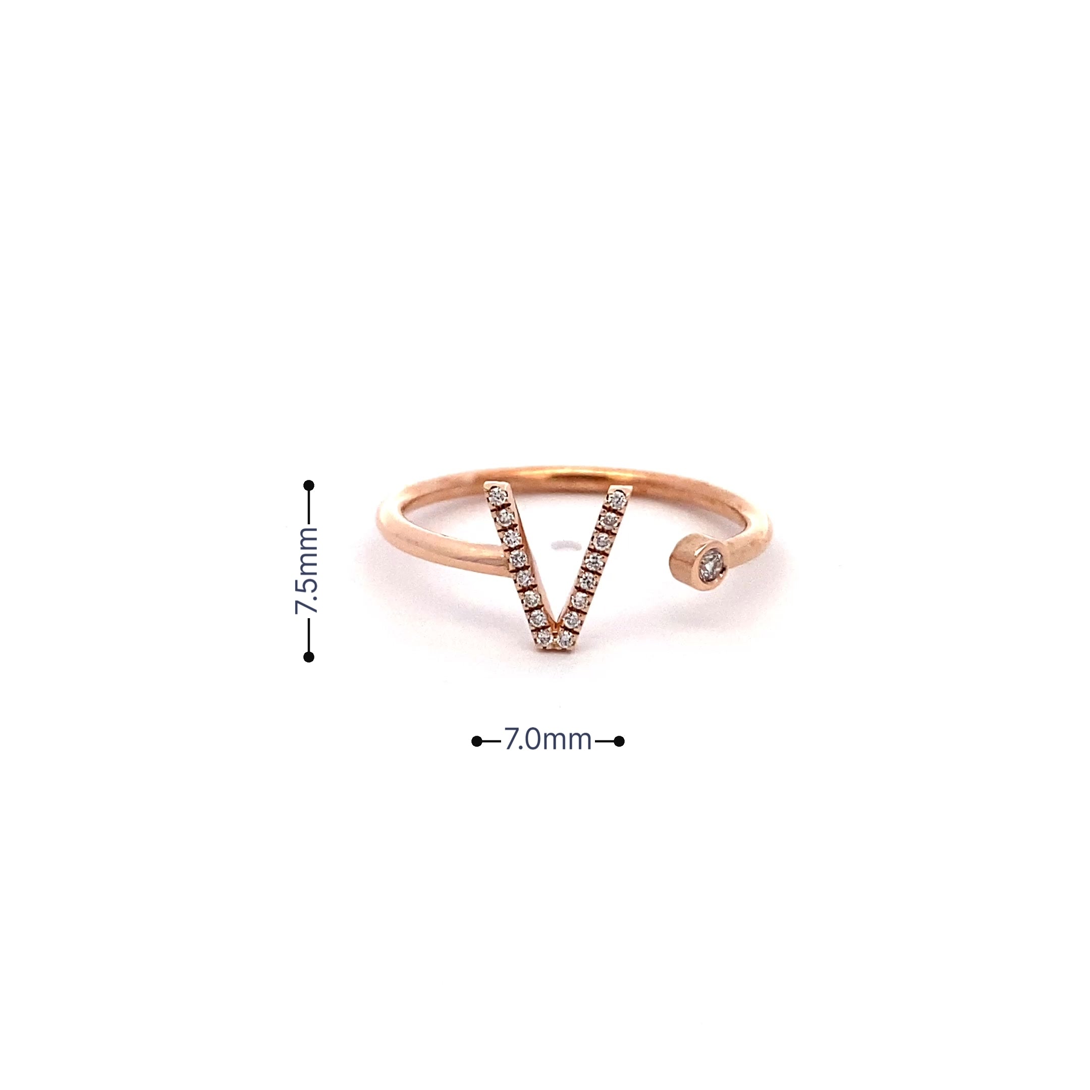 14K Gold Diamond Initial Ring V(0.08ct) - dagatchi.com