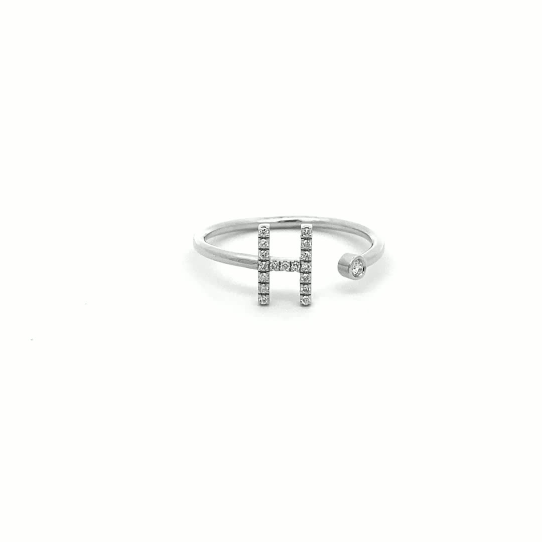 14K Gold Diamond Initial Ring H(0.08ct) - dagatchi.com