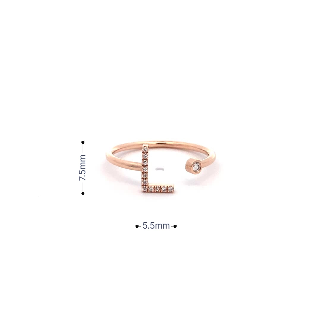 14K Gold Diamond Initial Ring L(0.06ct) - dagatchi.com