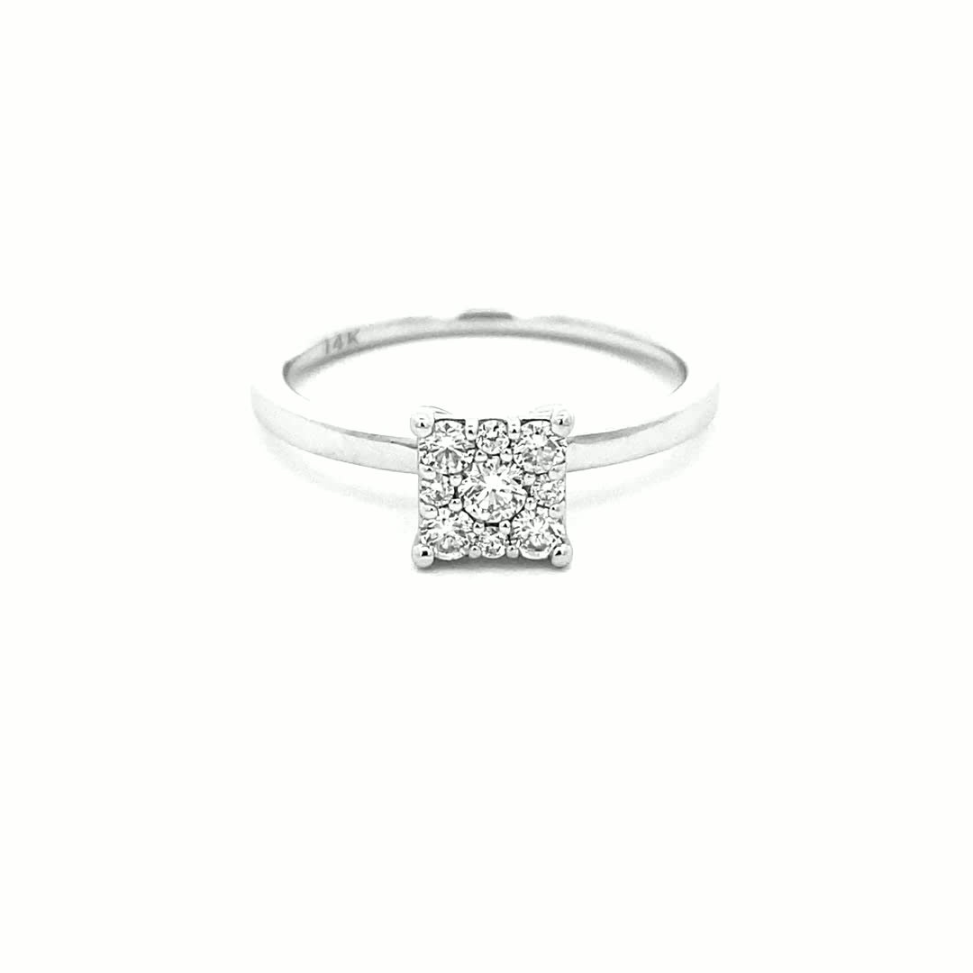 14K White Gold Diamond Square Cluster Solitaire Ring(0.28ct) - dagatchi.com