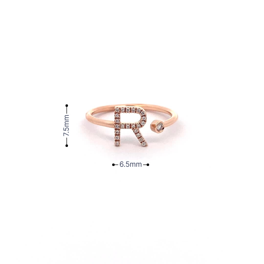 14K Gold Diamond Initial Ring R(0.10ct) - dagatchi.com