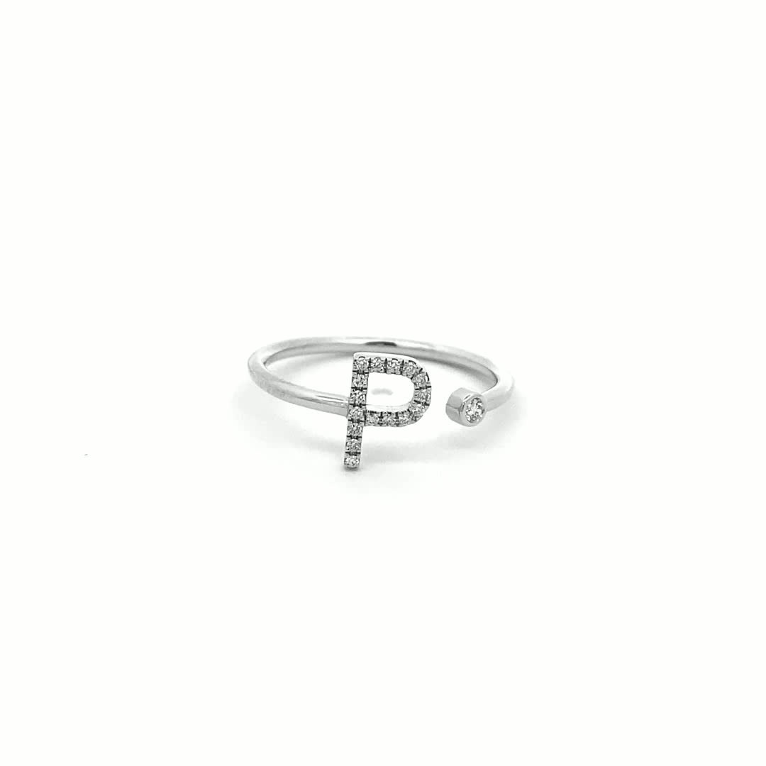 14K Gold Diamond Initial Ring P(0.08ct) - dagatchi.com