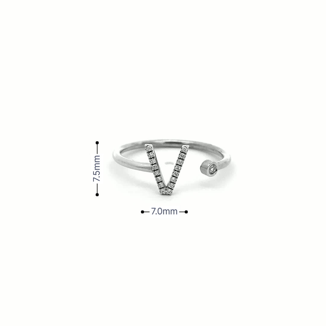 14K Gold Diamond Initial Ring V(0.08ct) - dagatchi.com