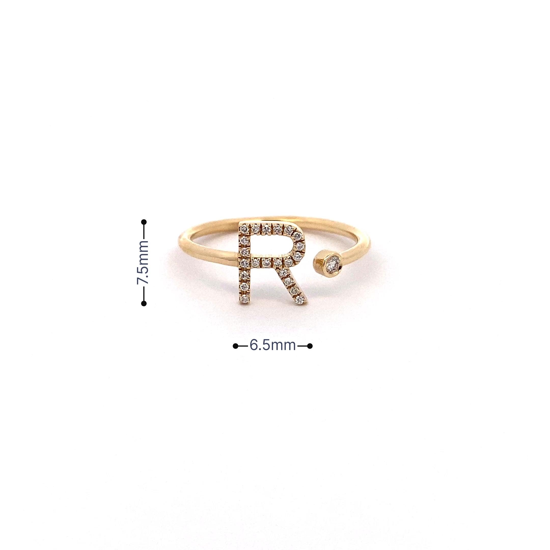 14K Gold Diamond Initial Ring R(0.10ct) - dagatchi.com