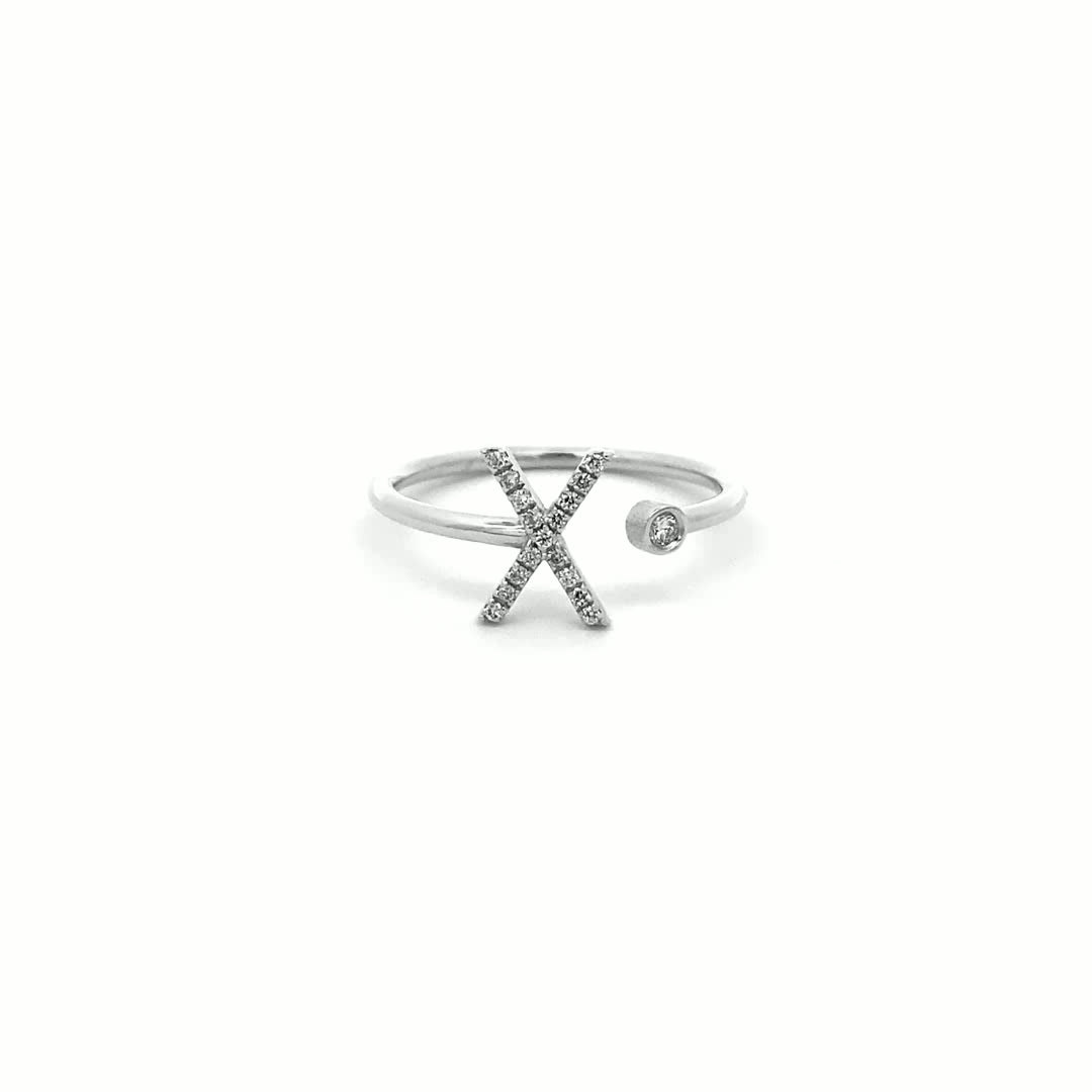 14K Gold Diamond Initial Ring X(0.08ct) - dagatchi.com