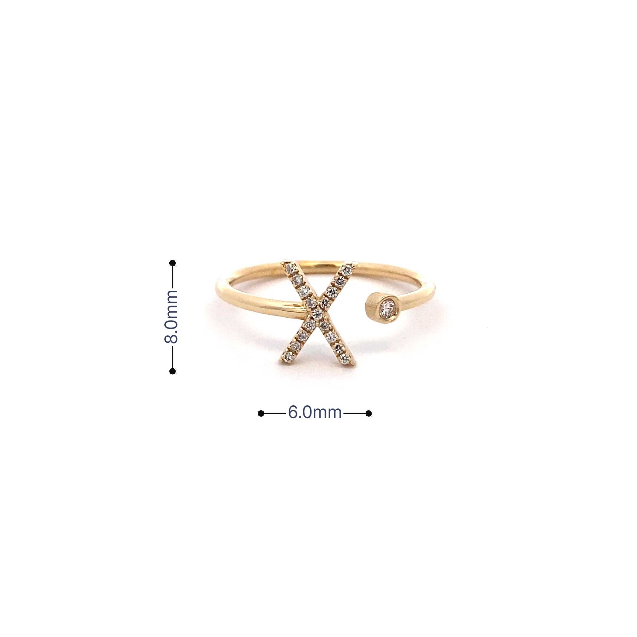 14K Gold Diamond Initial Ring X(0.08ct) - dagatchi.com