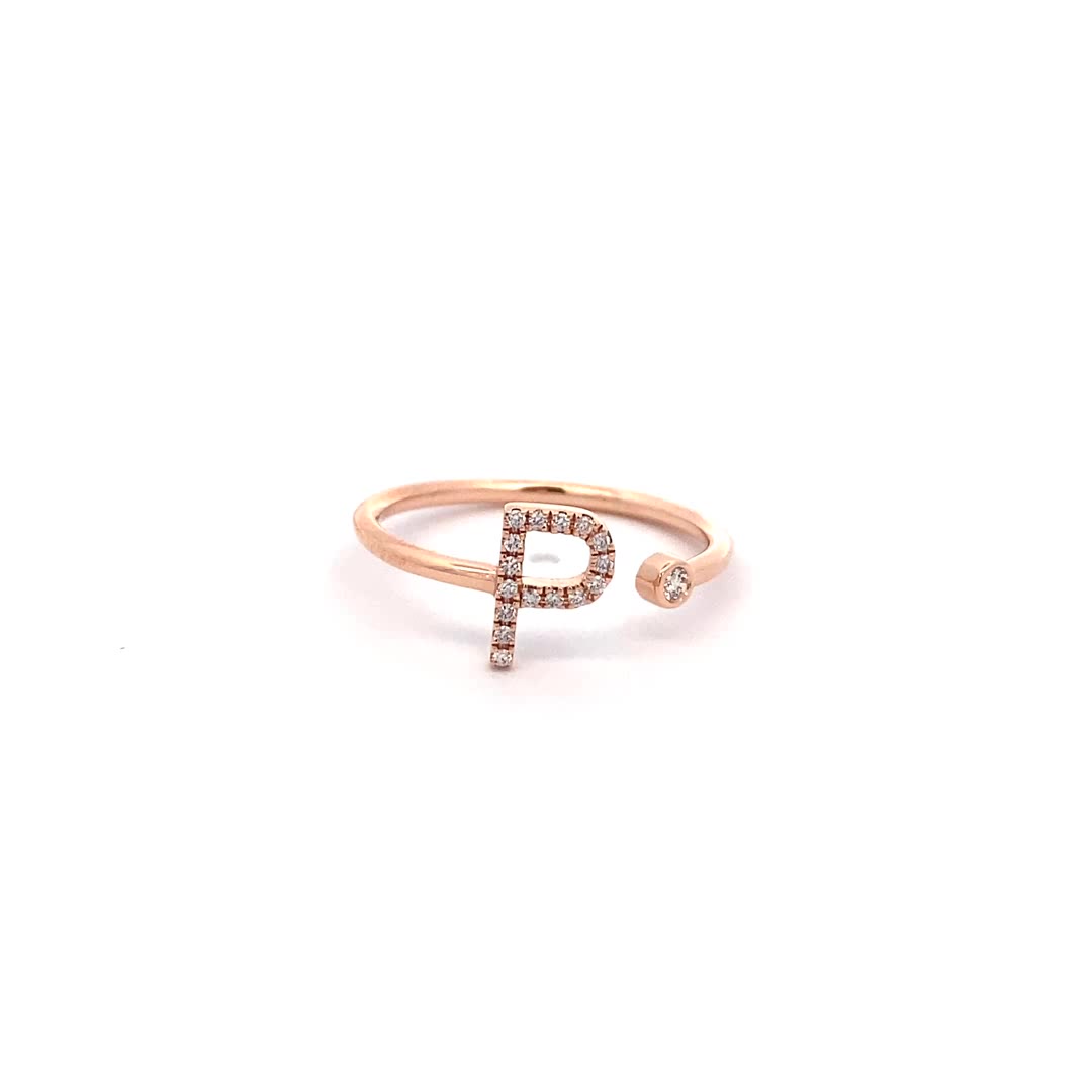 14K Gold Diamond Initial Ring P(0.08ct) - dagatchi.com