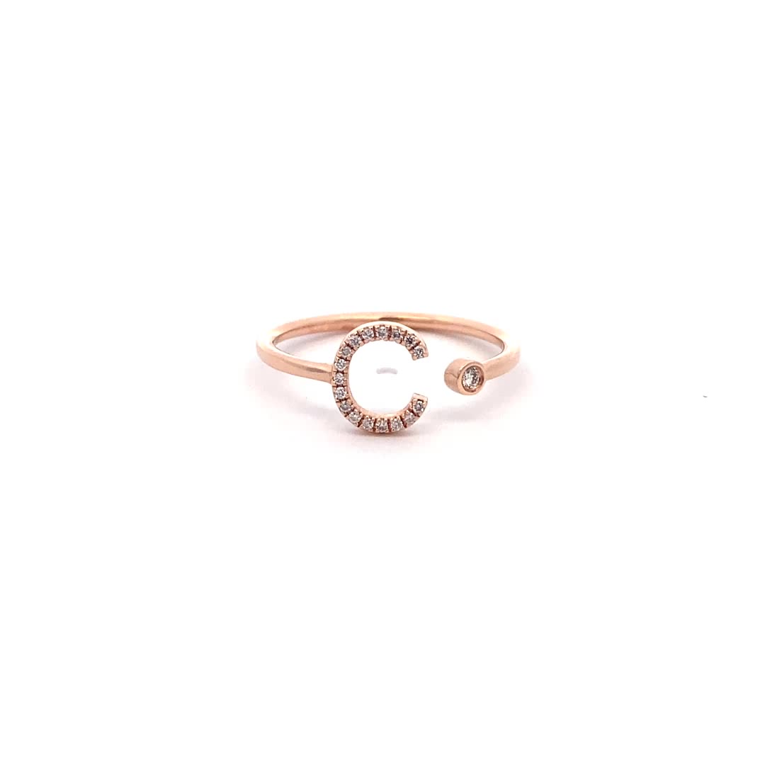14K Gold Diamond Initial Ring C(0.08ct) - dagatchi.com