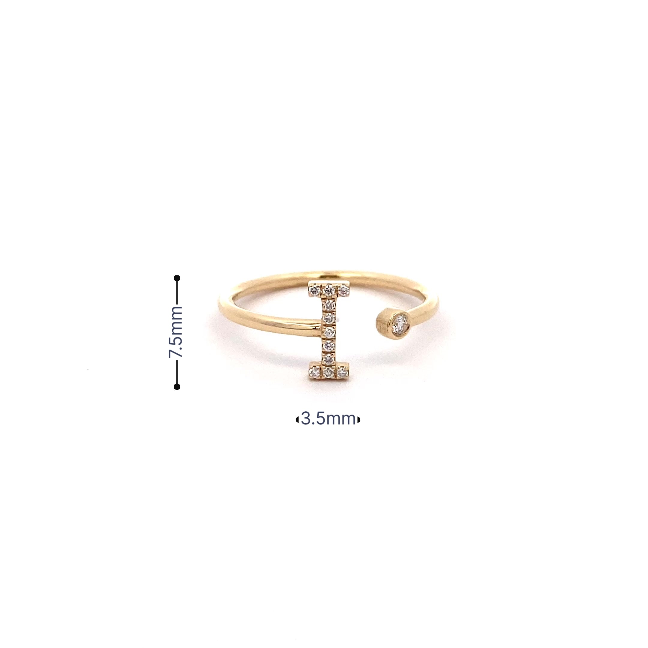 14K Gold Diamond Initial Ring I(0.06ct) - dagatchi.com