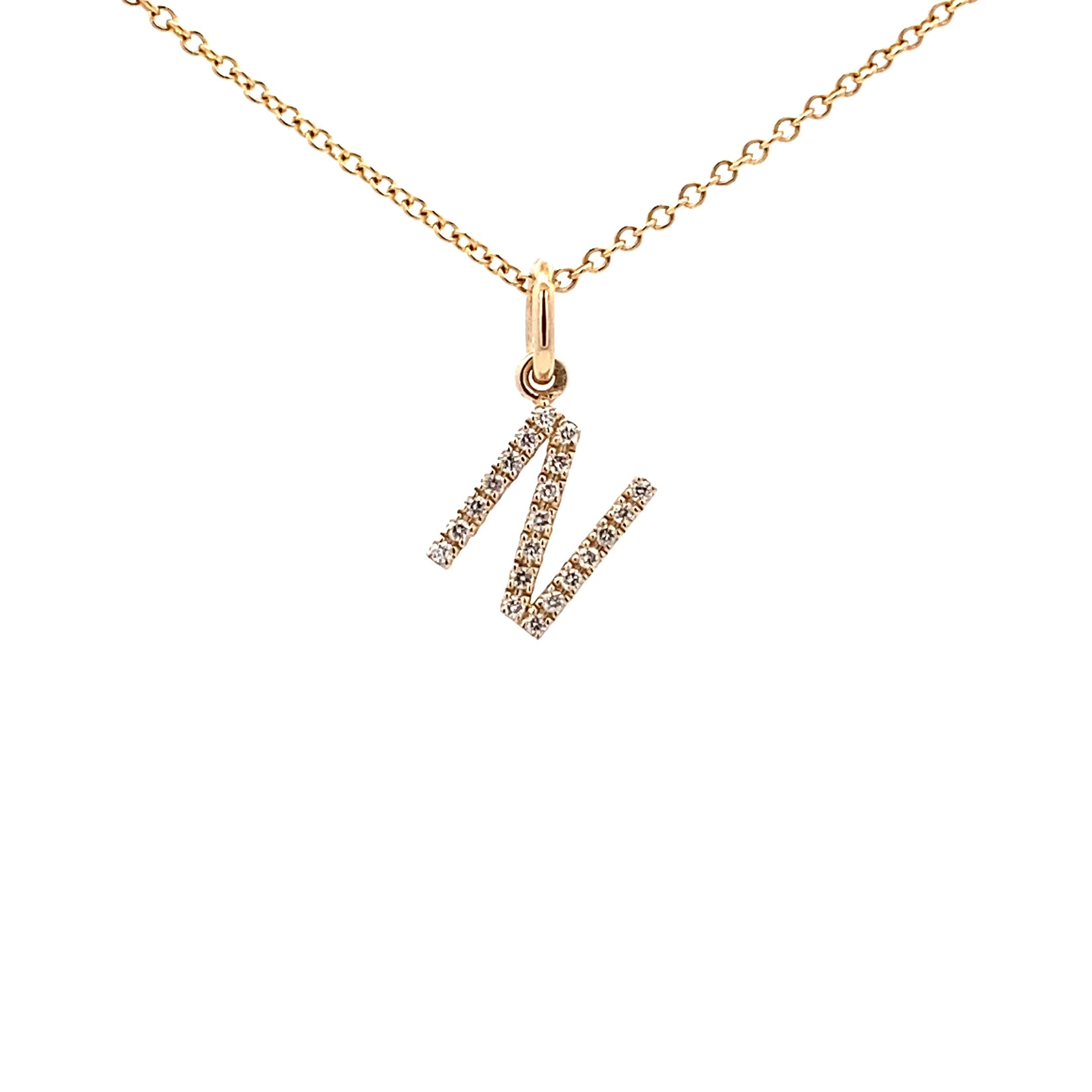 14K Gold Initial Diamond Pendant N(0.08ct) - dagatchi.com