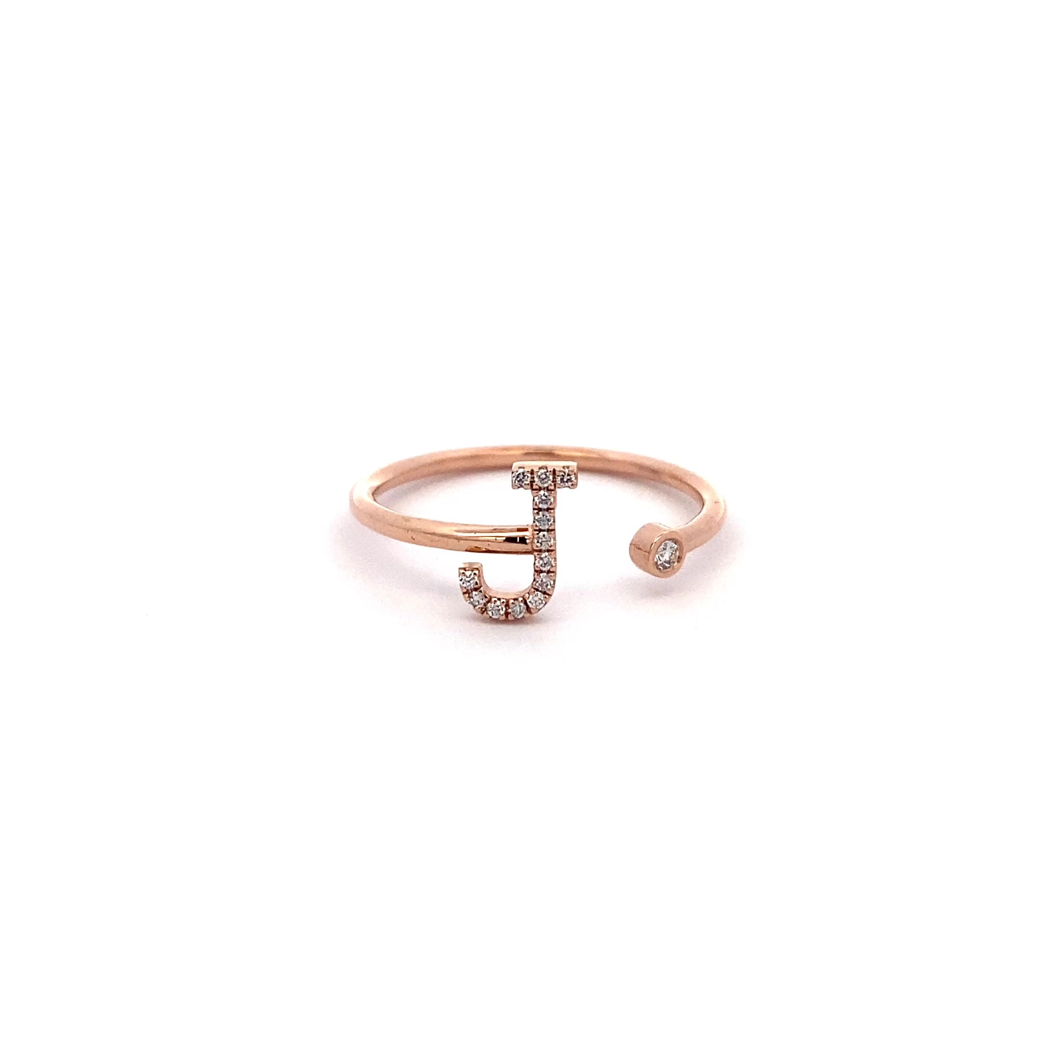14K Gold Diamond Initial Ring J(0.07ct) - dagatchi.com