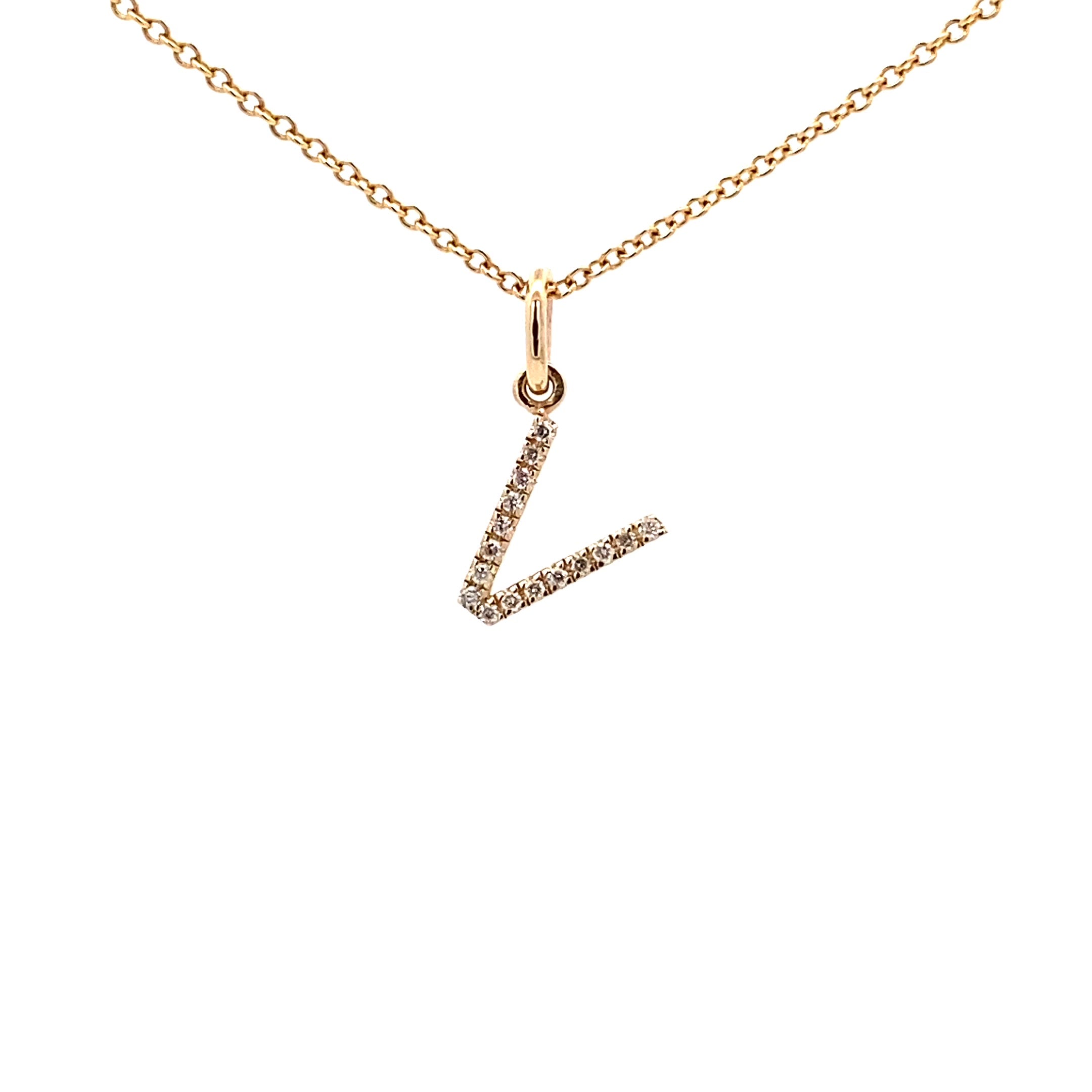 14K Gold Initial Diamond Pendant V(0.06ct) - dagatchi.com